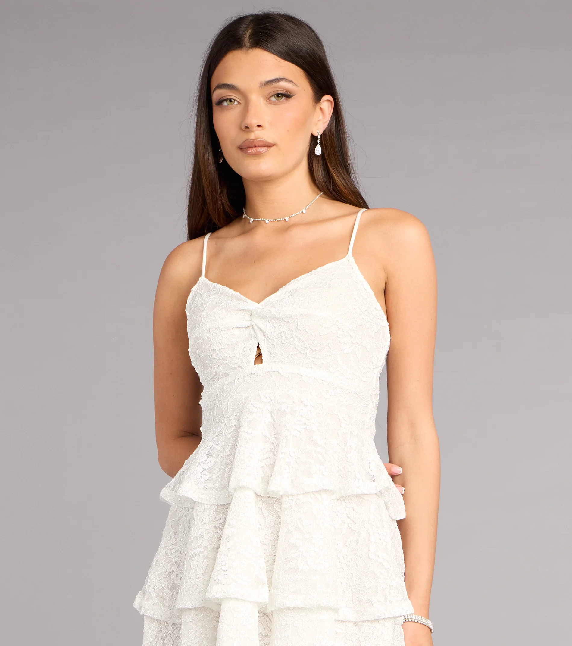 Glitter Kiss Lace Ruffle Mini Dress - luluinthesky