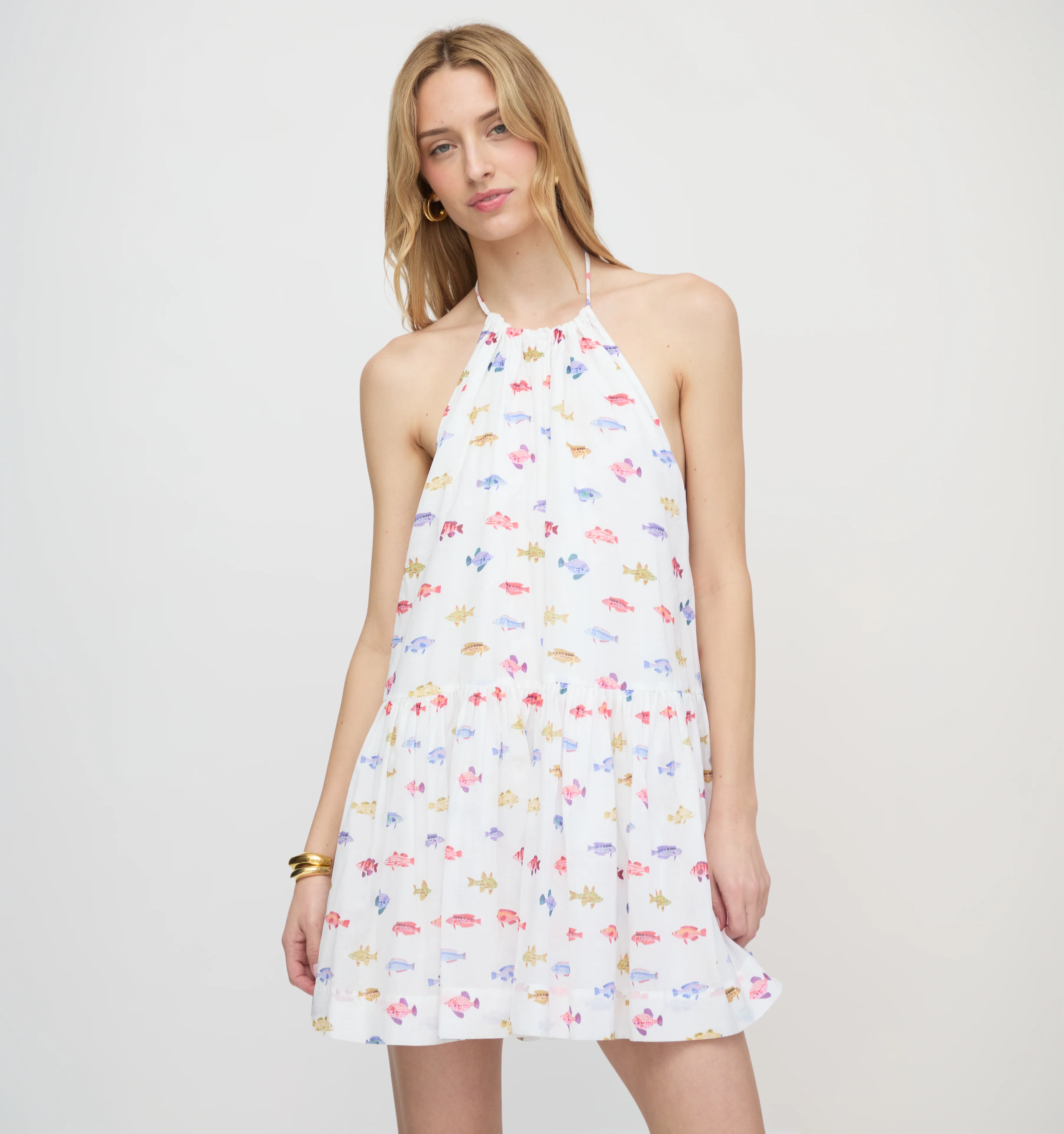 The Sol Tunic Dress - White Rainbow Fish