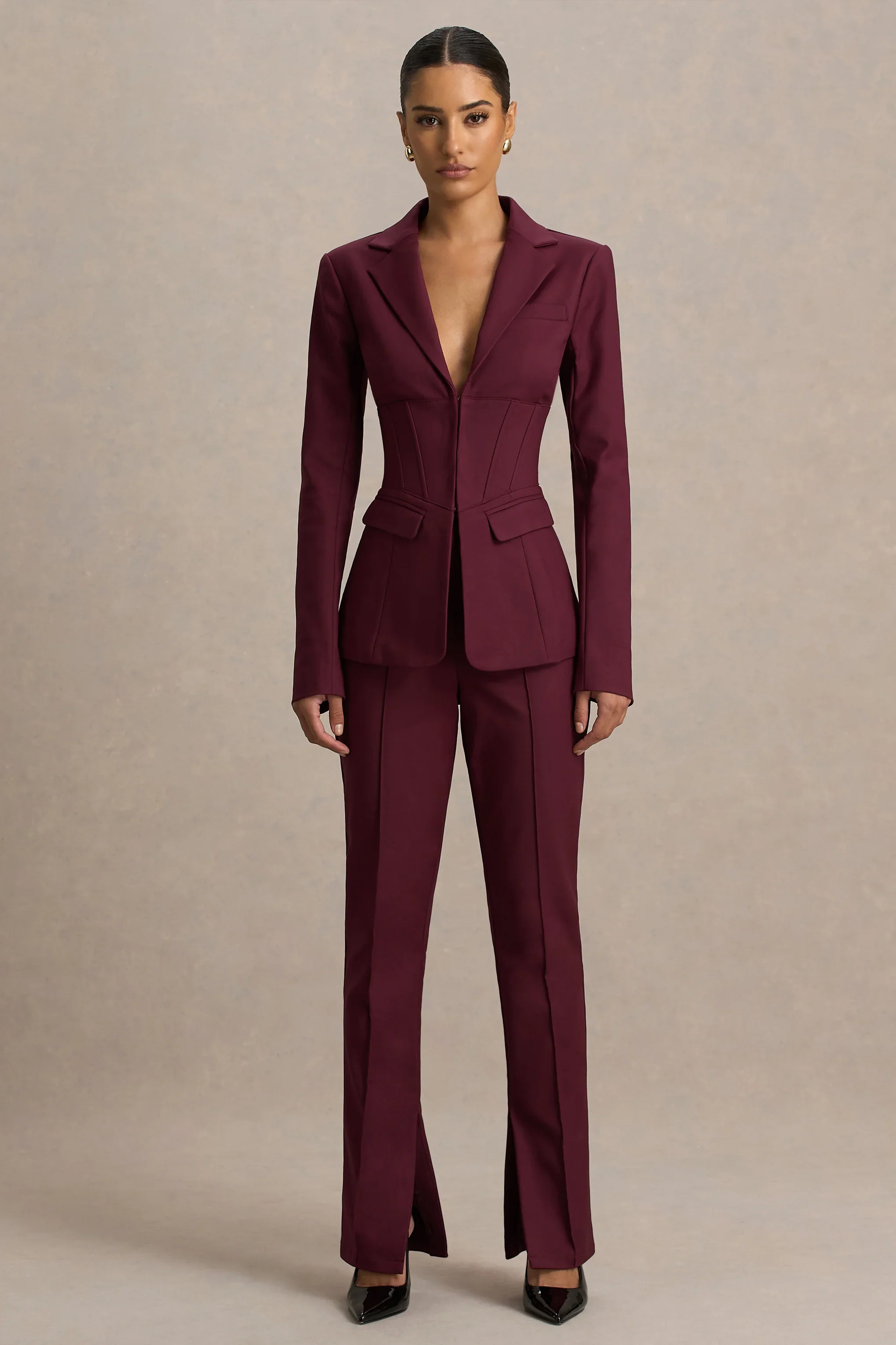 Wonder Woman | Burgundy High Waist Tailored Trousers With Hem Split