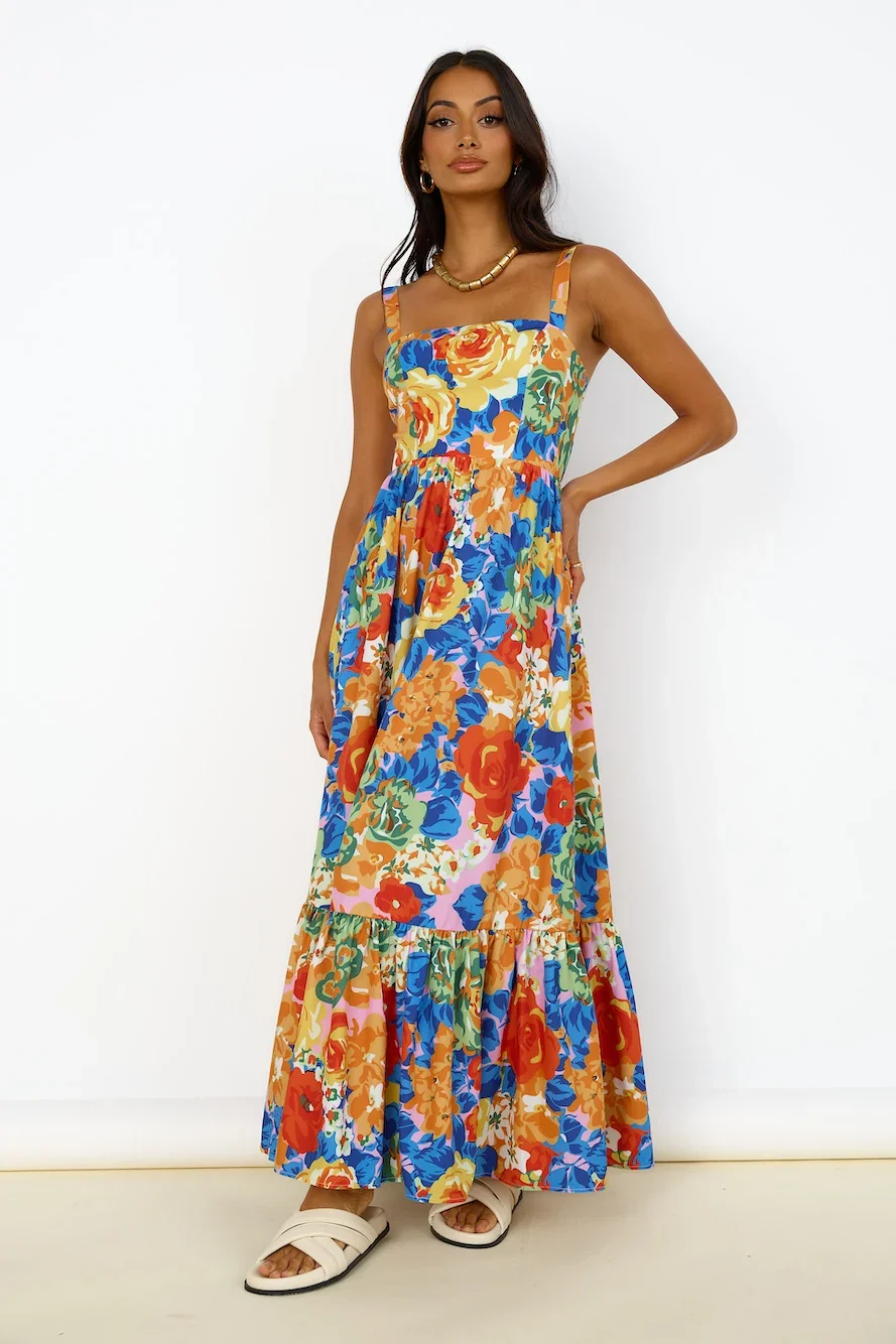 Blossom Garden Maxi Dress Orange