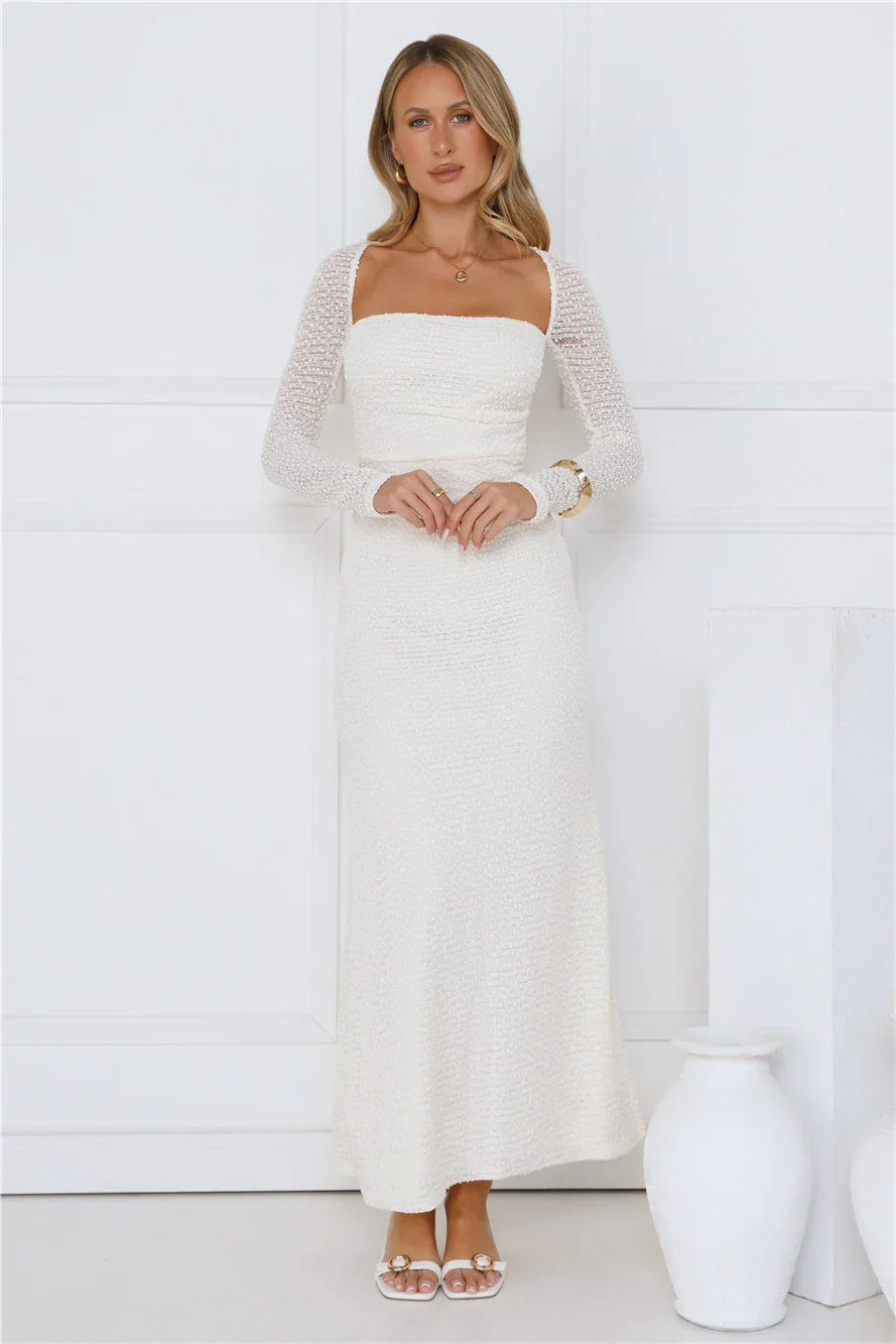 Hot Girl Habits Long Sleeve Maxi Dress Beige - luluinthesky