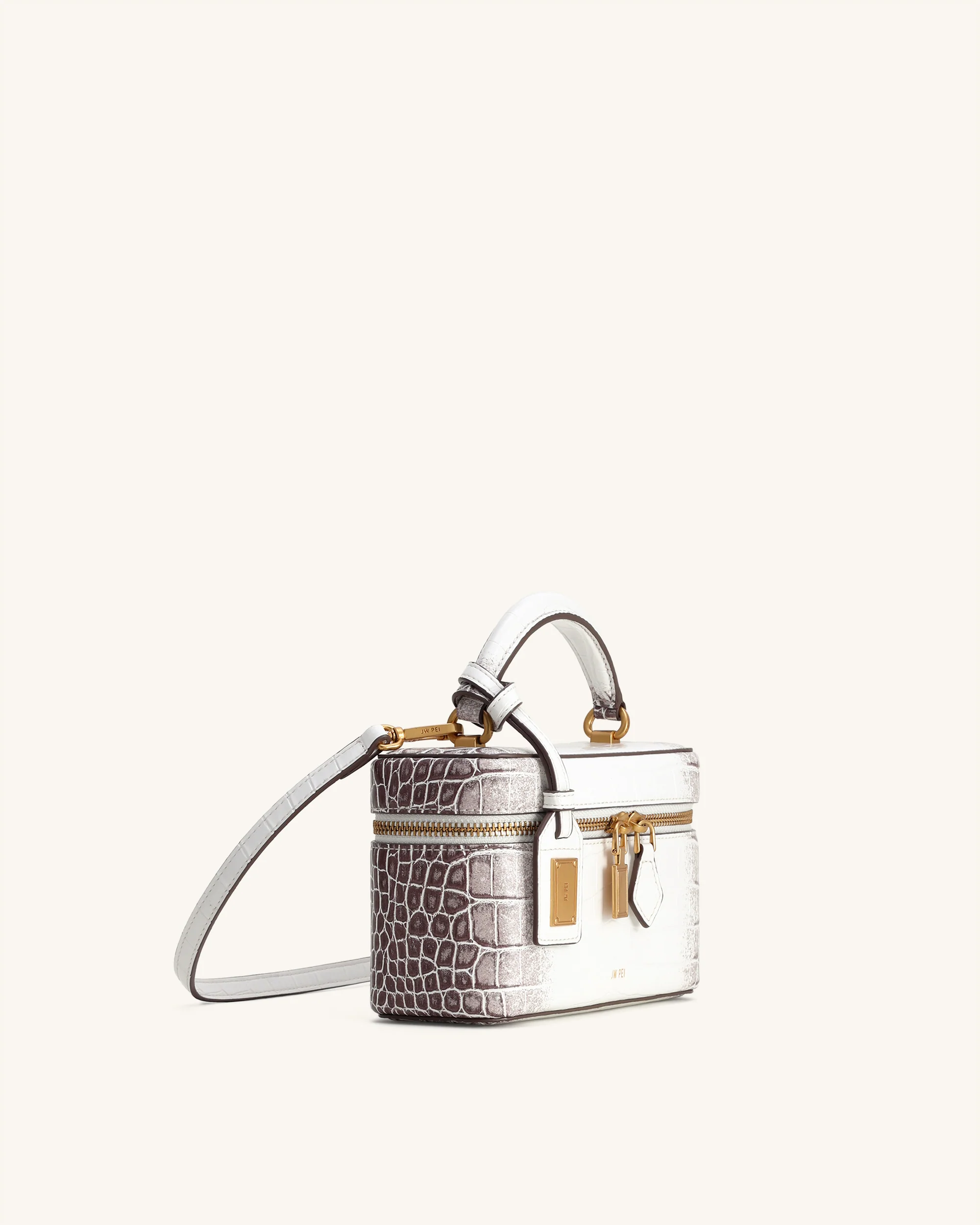 Cleo Box Shape Top Handle Bag - White Croc