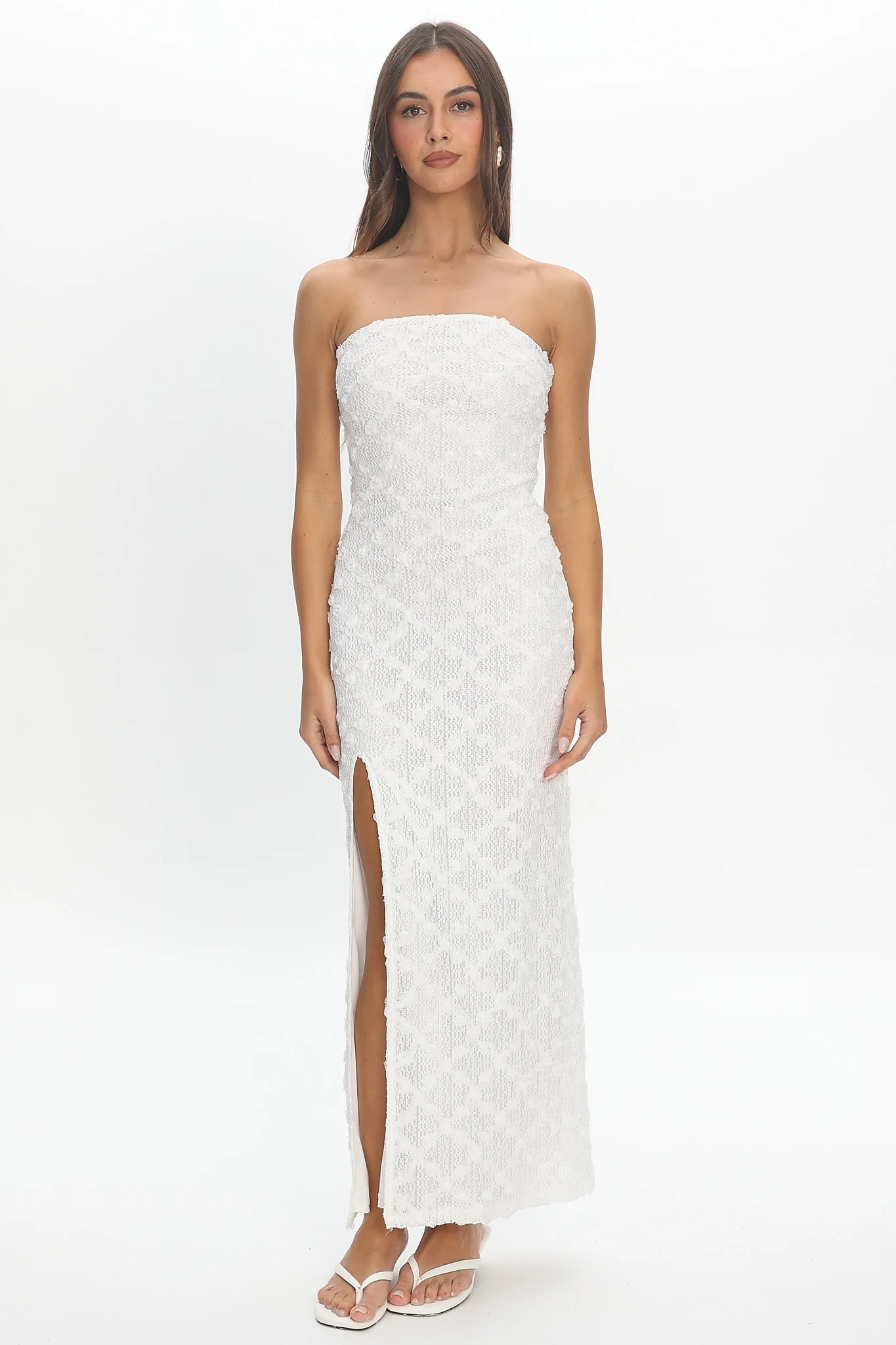 Sancia Front Split Maxi Dress White - luluinthesky