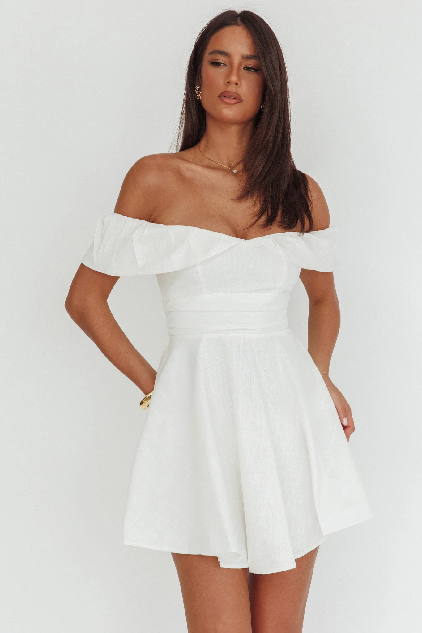 Lillianne Off-Shoulder A-line Mini Dress White - luluinthesky