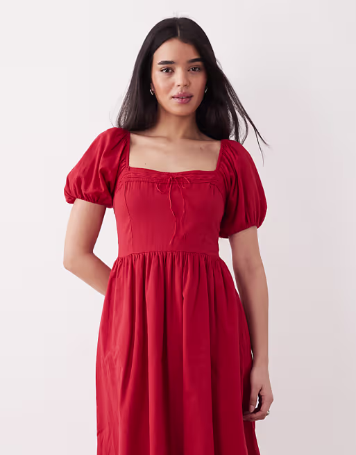 Abercrombie & Fitch milkmaid maxi dress in red