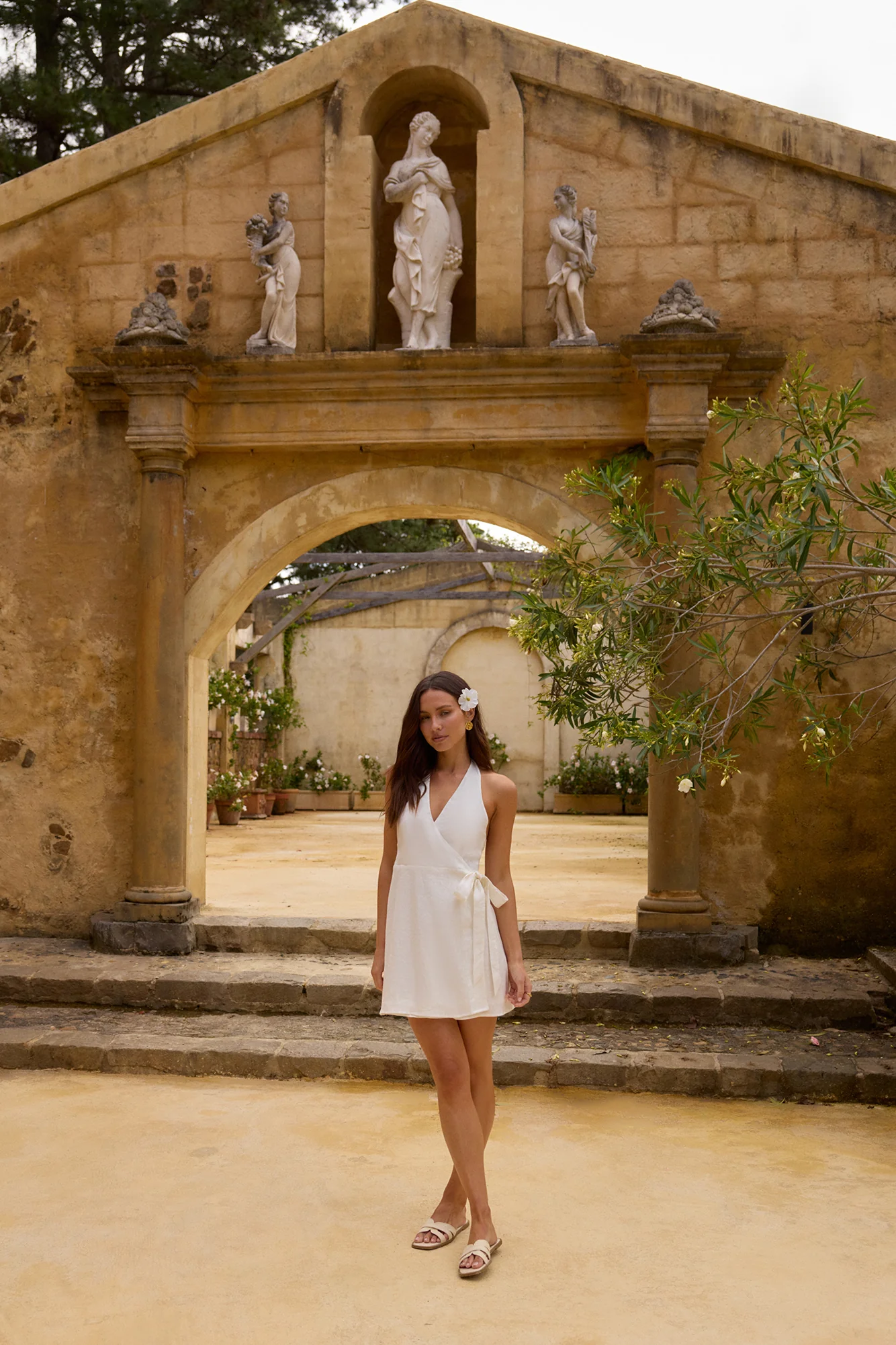 Lucia 100% Linen Mini Dress White - luluinthesky