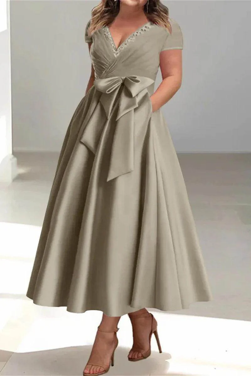 A Line V-Neck Mother of the Bride Dresses with Pockets CM0350
