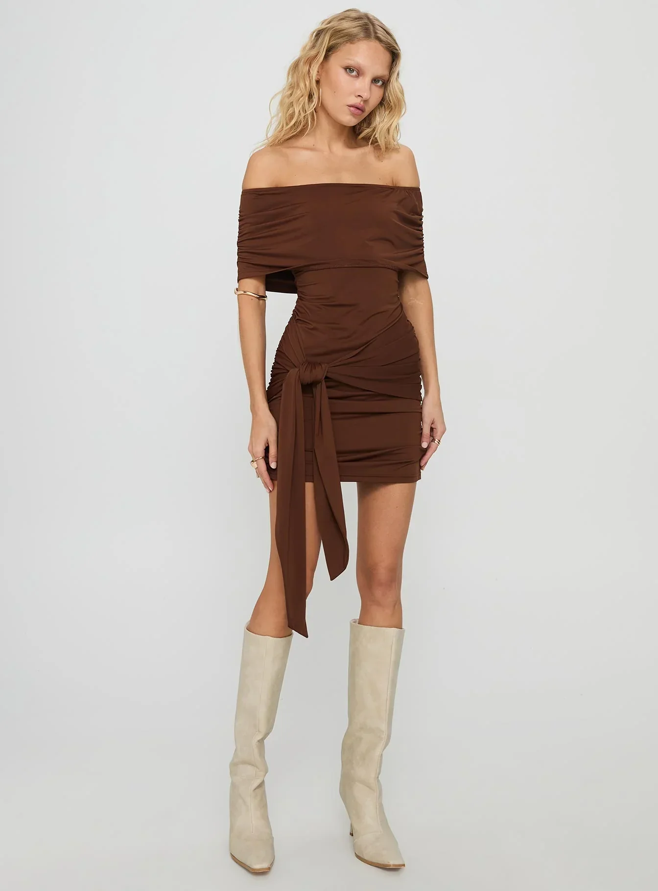 Island Girl Tie Skirt Mini Dress Brown