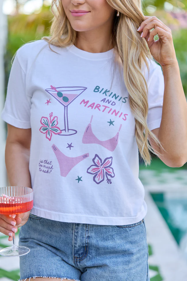 Bikinis And Martinis White Boxy Graphic Tee
