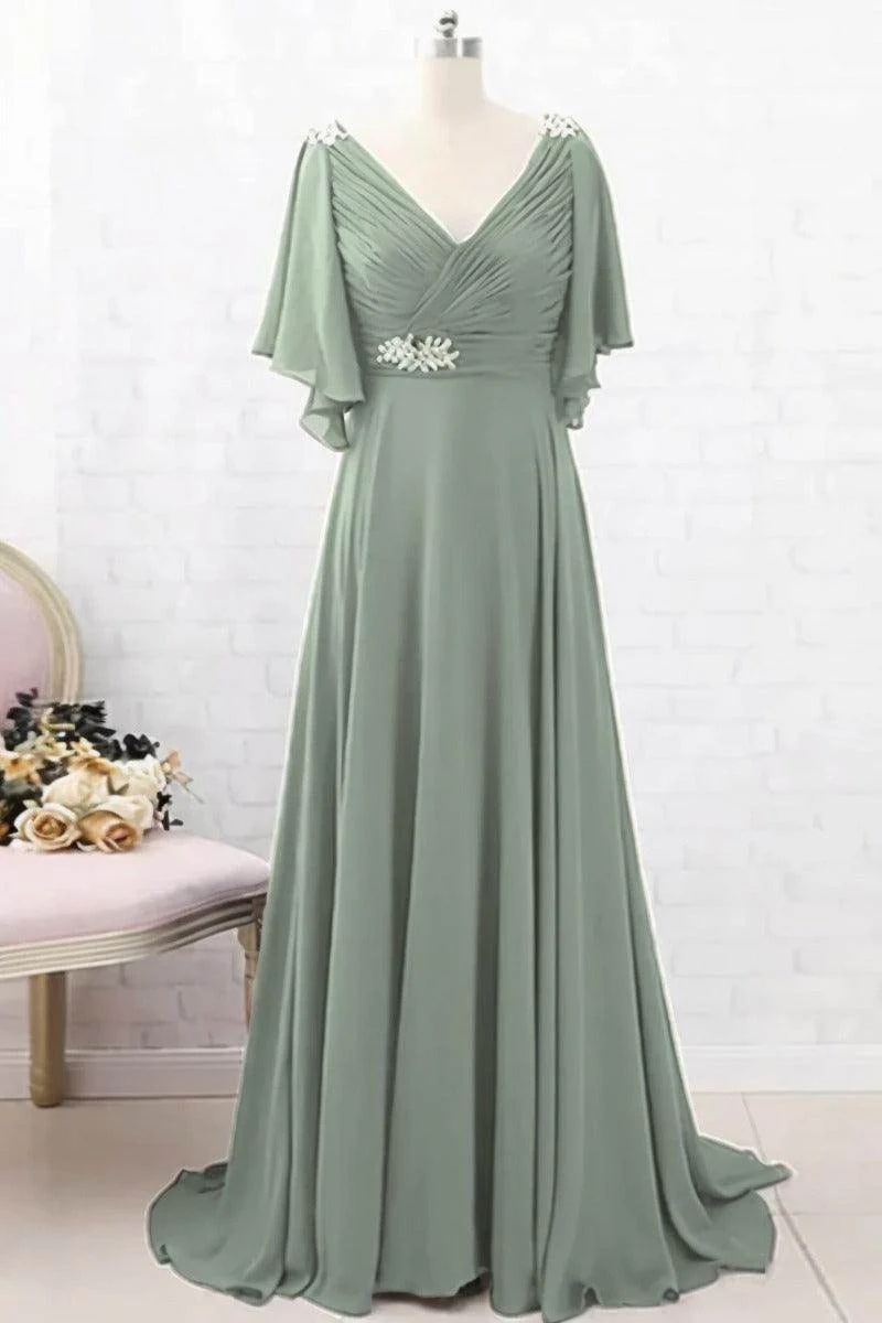 A-Line Sweep-Brush Train Chiffon Mother Dress CM0082