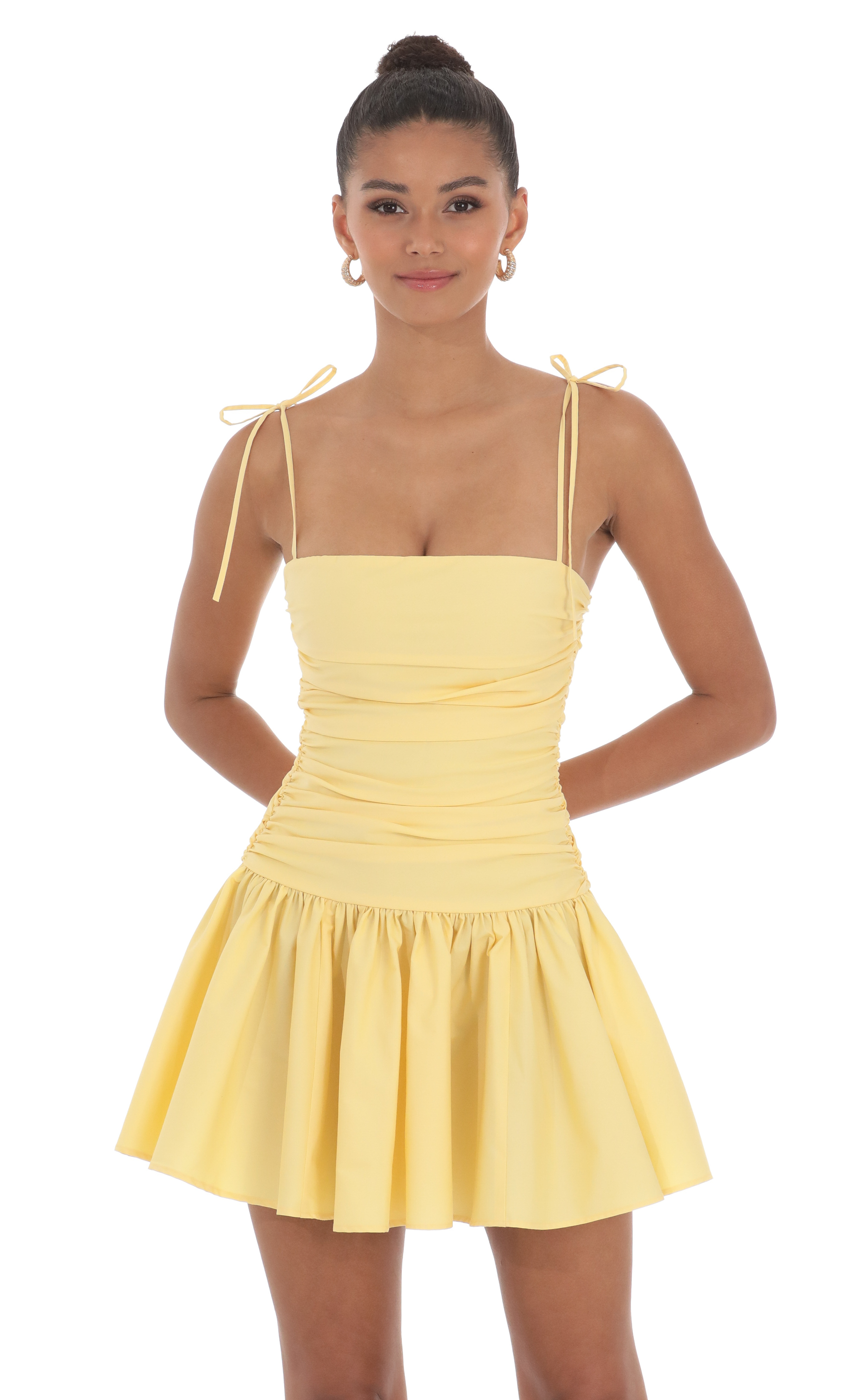 Ruched Fit and Flare Dress in Yellow - luluinthesky