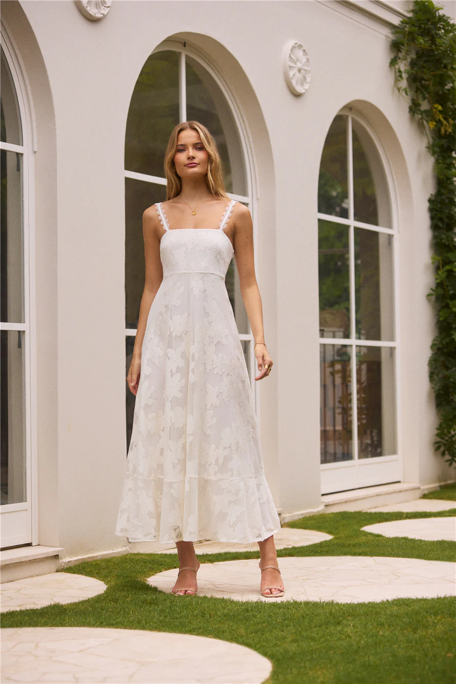 Garden Romance Midi Dress White - luluinthesky