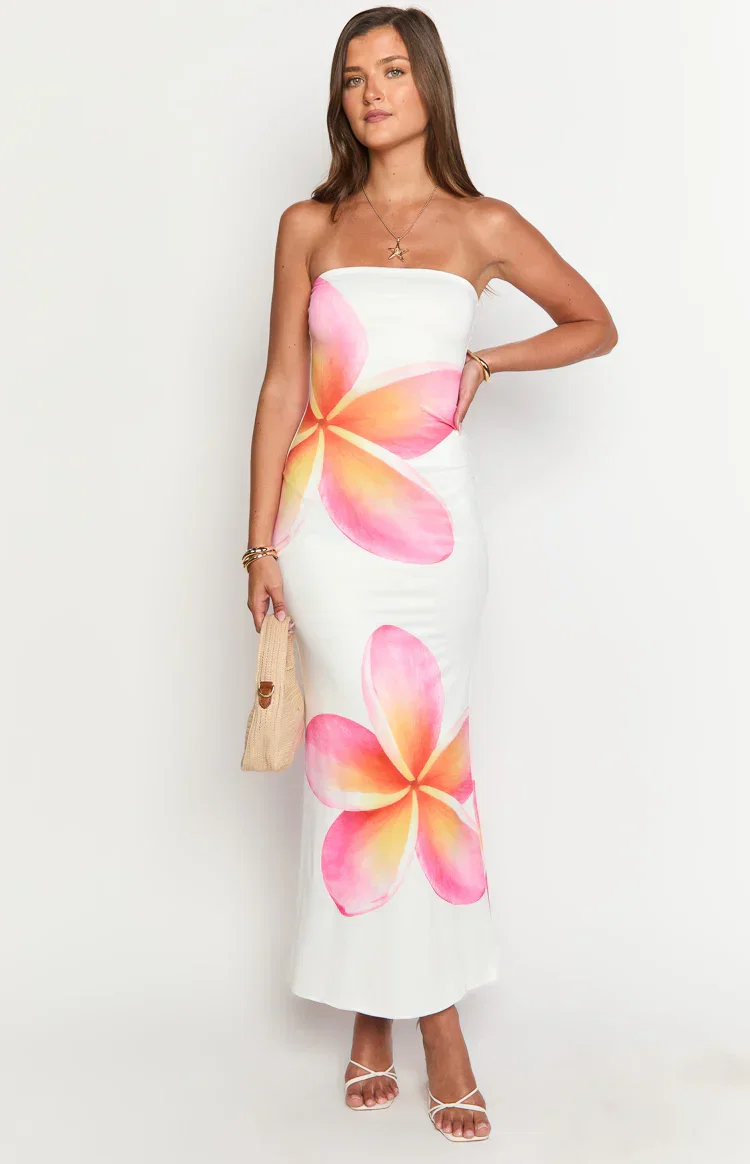 Arizona White Frangipani Maxi Dress
