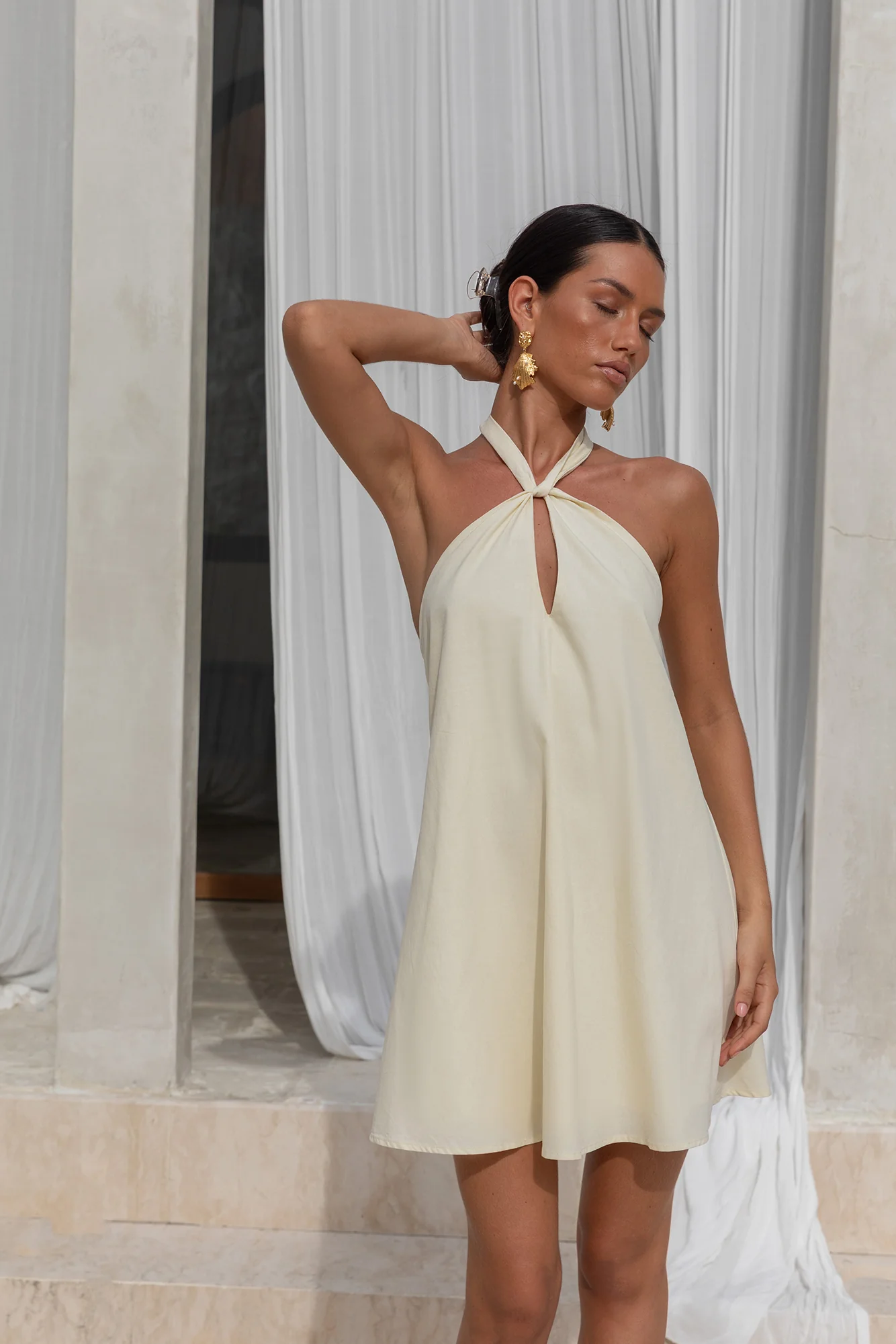 Coconut Sips Halter Mini Dress Yellow - luluinthesky
