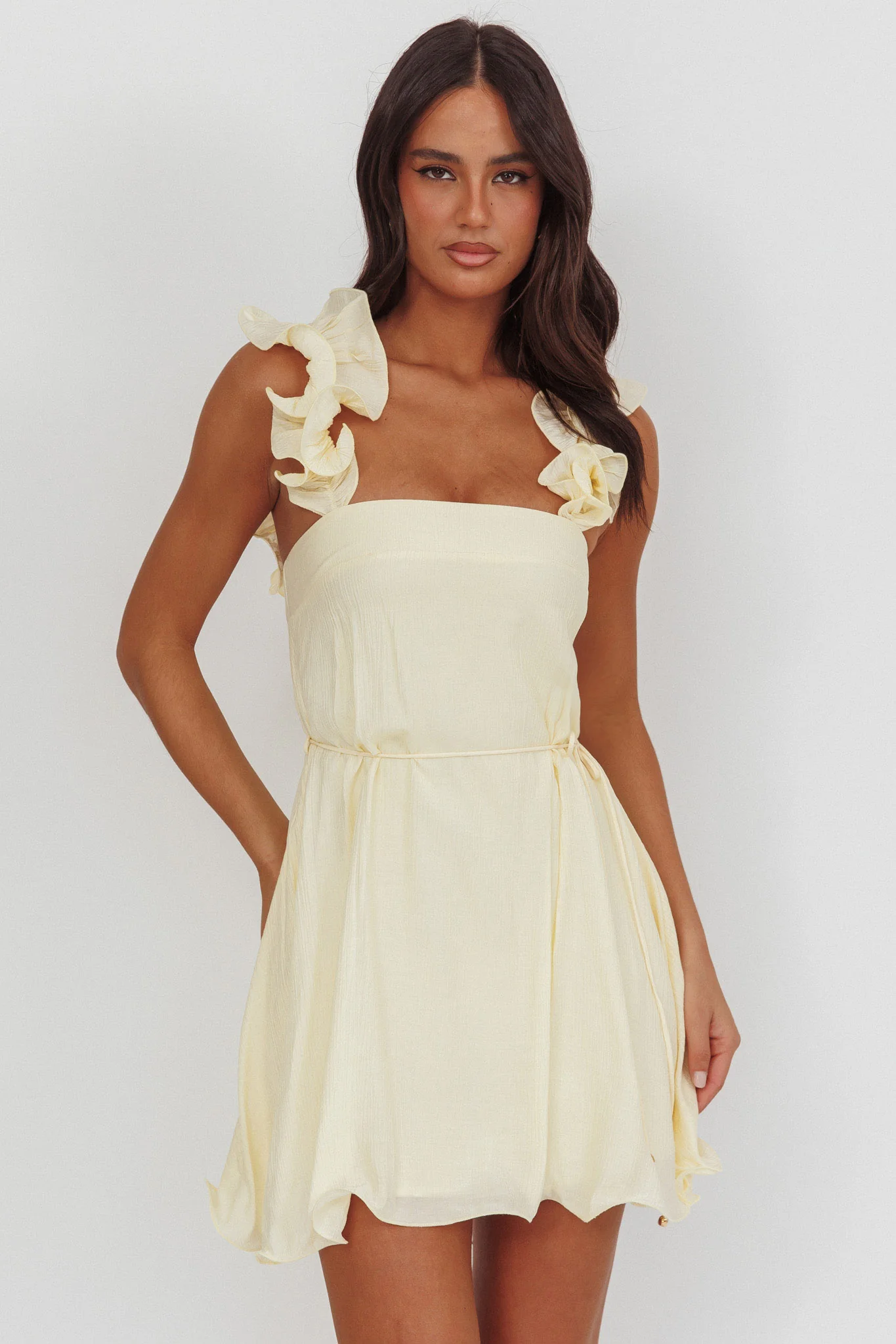 Glow Lettuce Edge Strap Mini Dress Butter