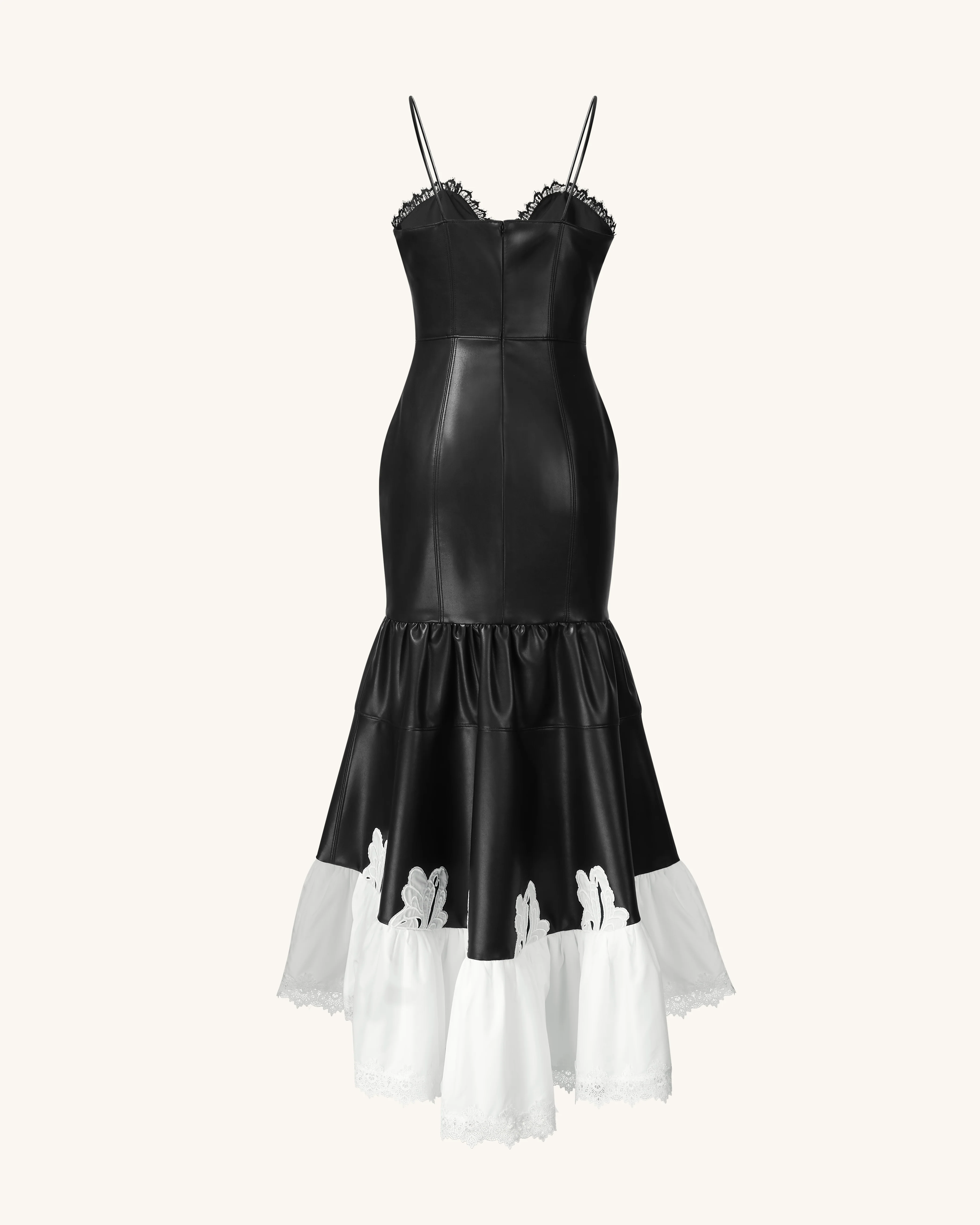 Zora Lace Trim Leather Dress - Black - FASHION NOB