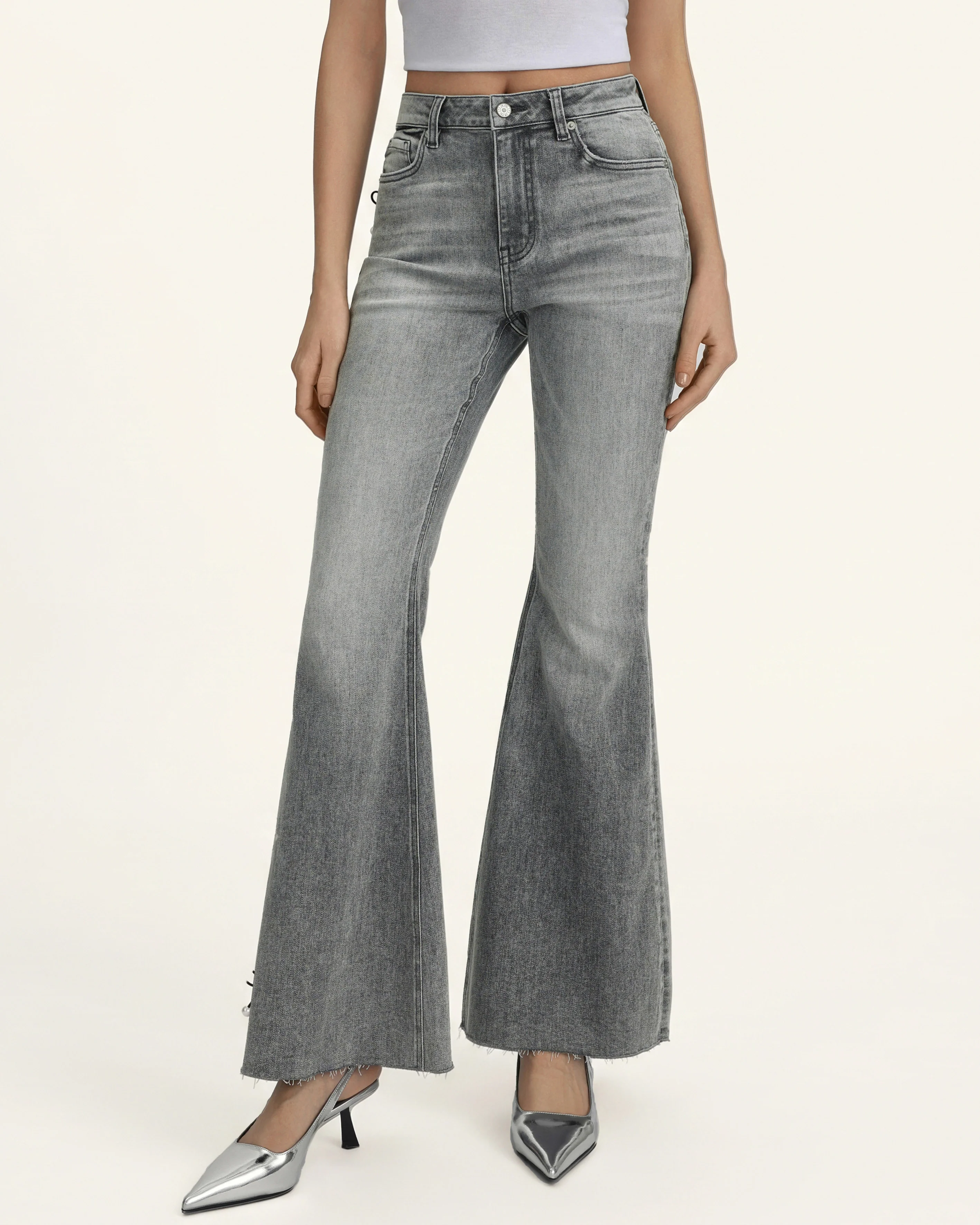 Seraphic Crystal Back Wing Bell Bottom Jeans - Smoke and Mirrors