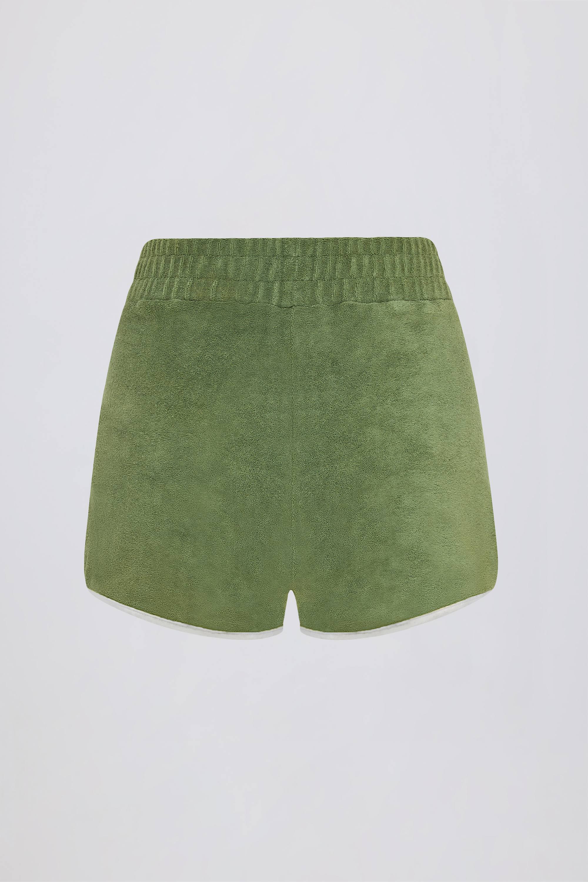 Terry Towelling Mid-Rise Shorts in Green