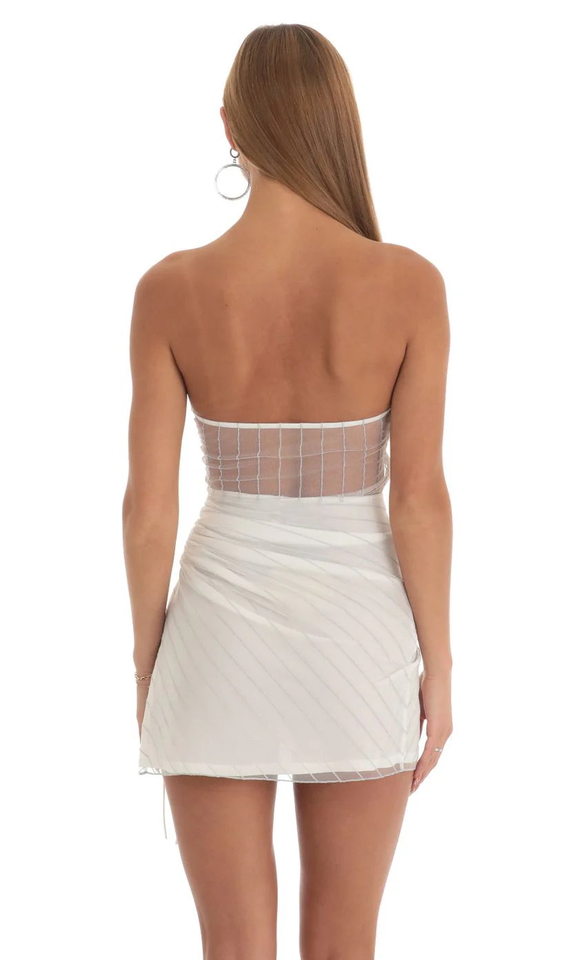 Shimmer Striped Strapless Dress in White - luluinthesky