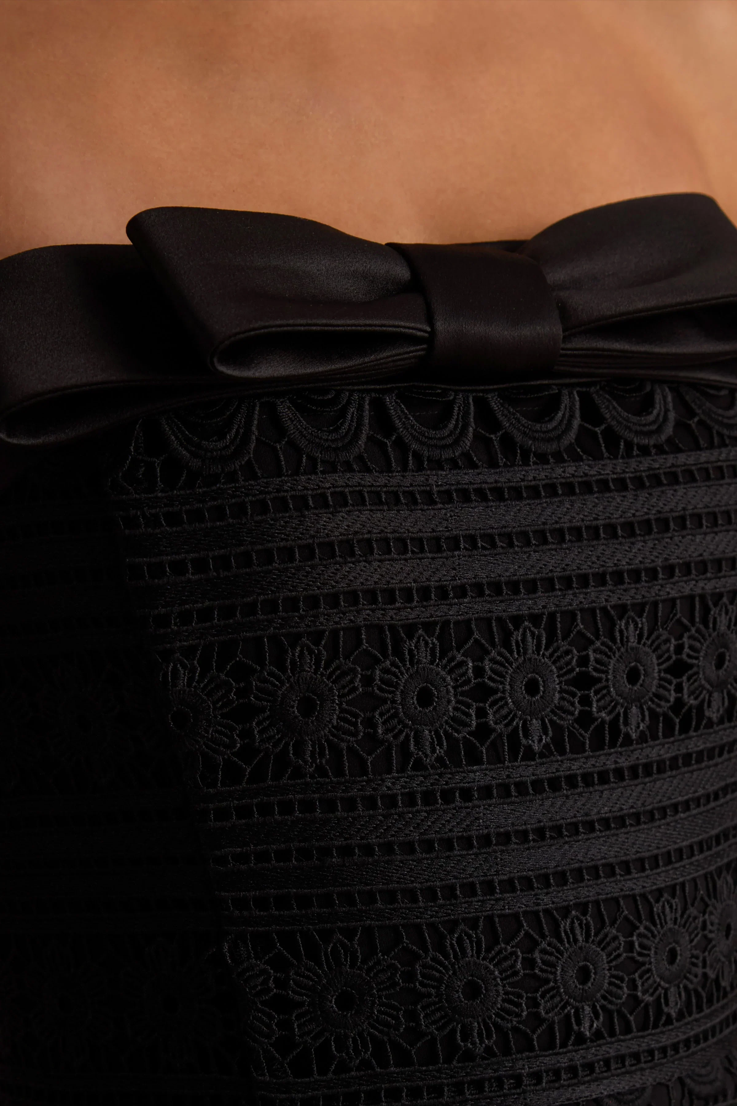 Kerry | Black Lace Bandeau Mini Dress With Bow-Detail