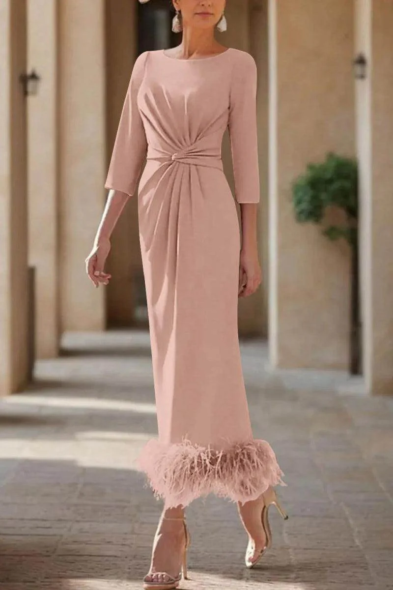 Sheath Column Scoop Neck Ankle Length Feather Mother Dresses CM0378