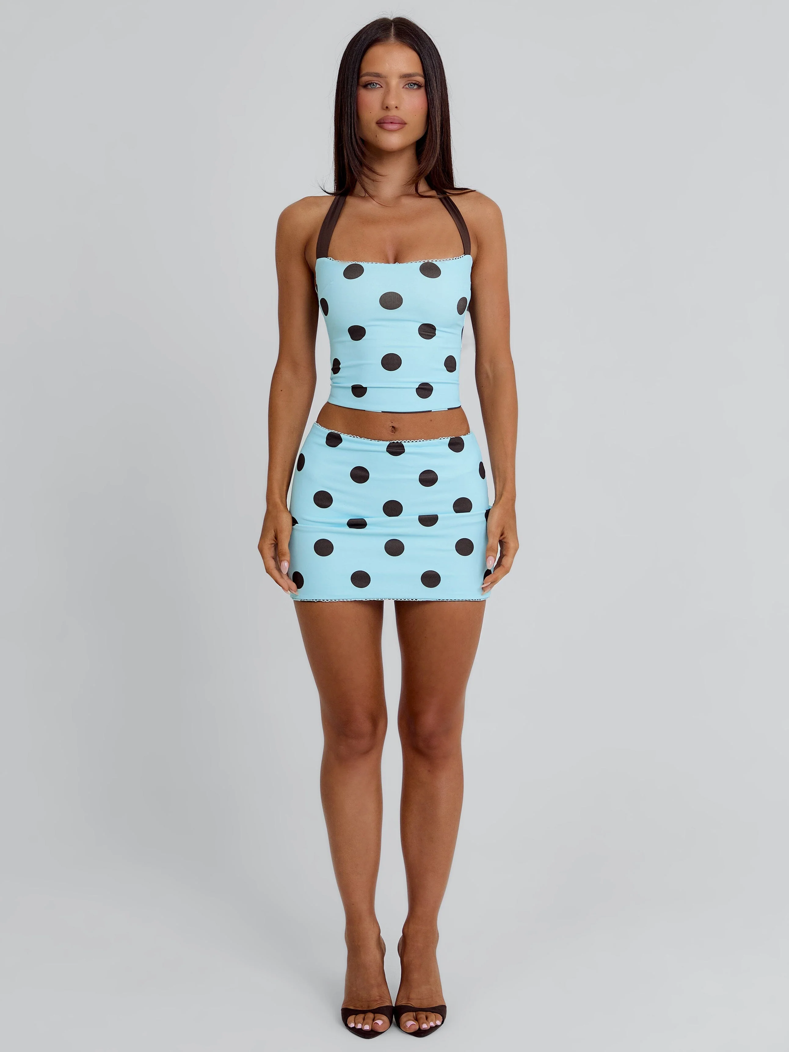 Lula Reversible Mini Skirt Blue And Chocolate Polka Dot