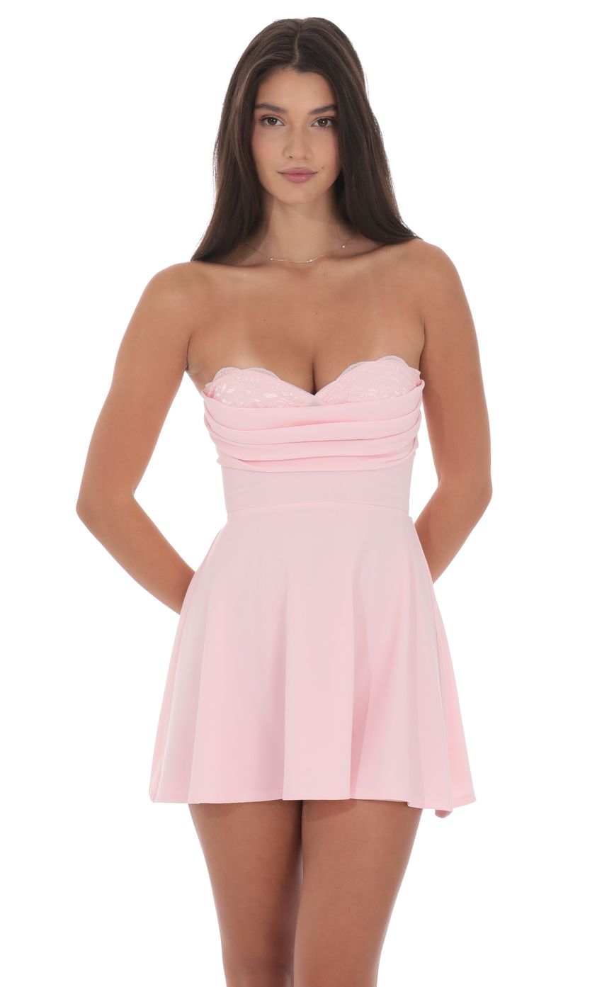 Lace Bust Fit and Flare Dress in Pink