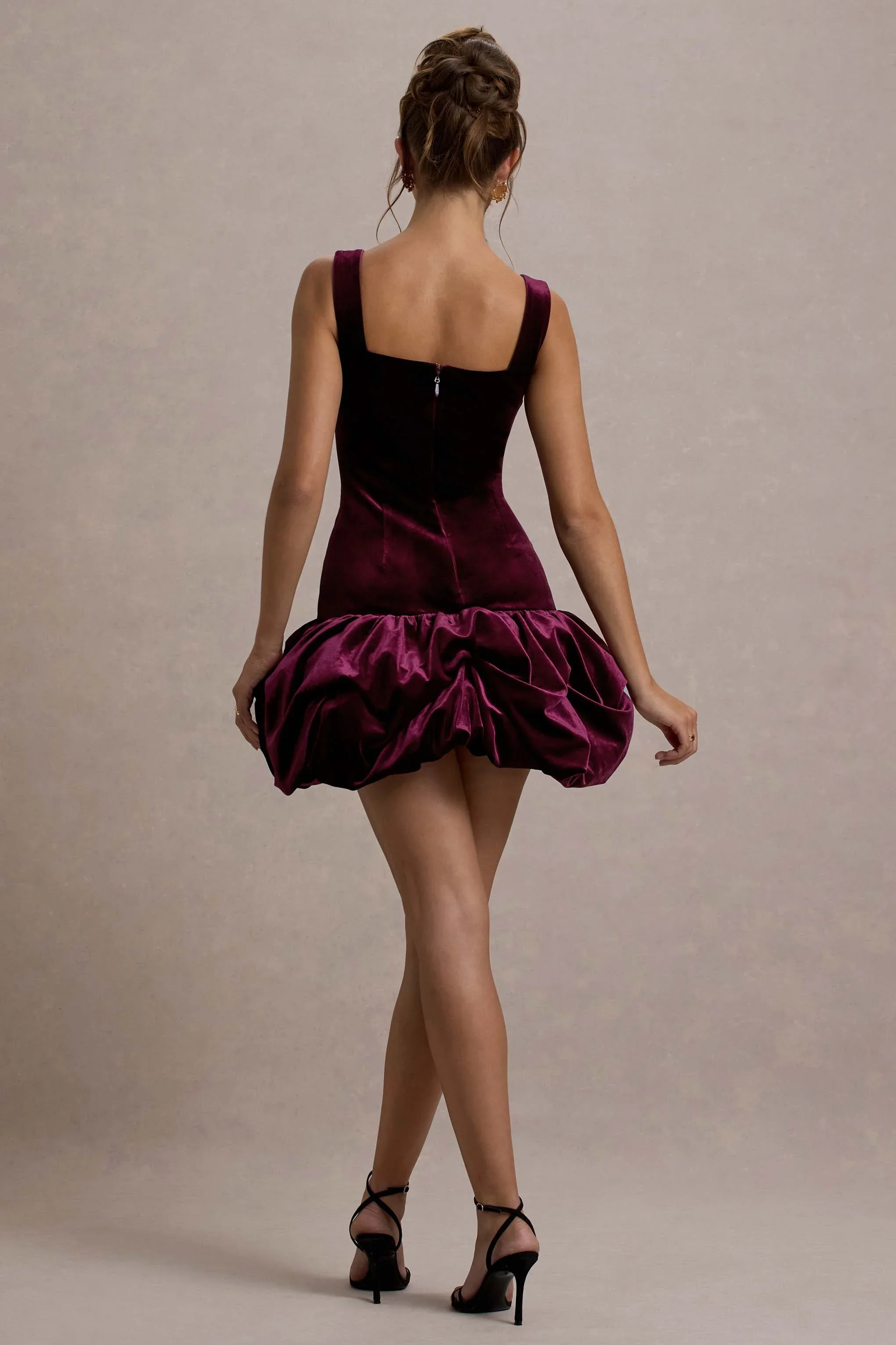 Sutton | Port Velvet Square-Neck Ruffle-Hem Mini Dress