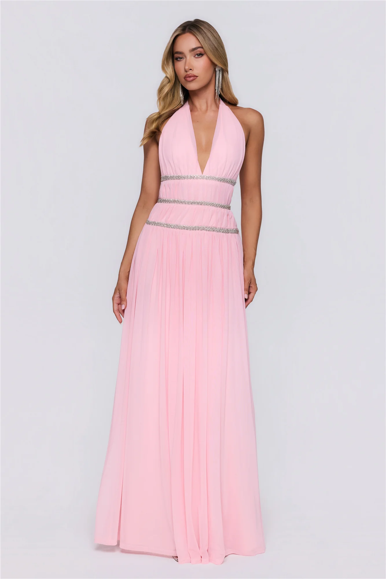Summer Sparkle Halter Maxi Dress Pink