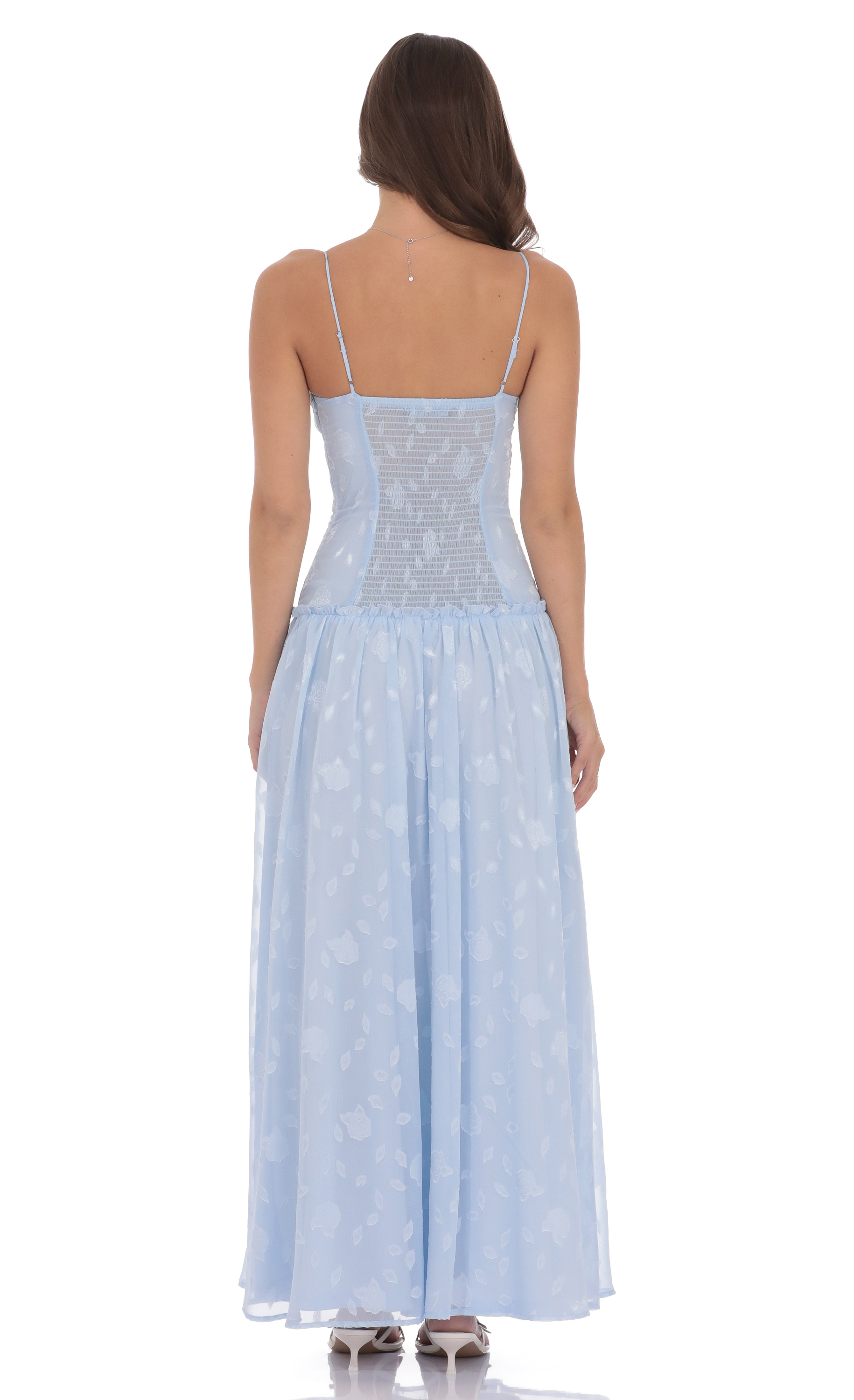 Floral Chiffon Maxi Dress in Light Blue - luluinthesky