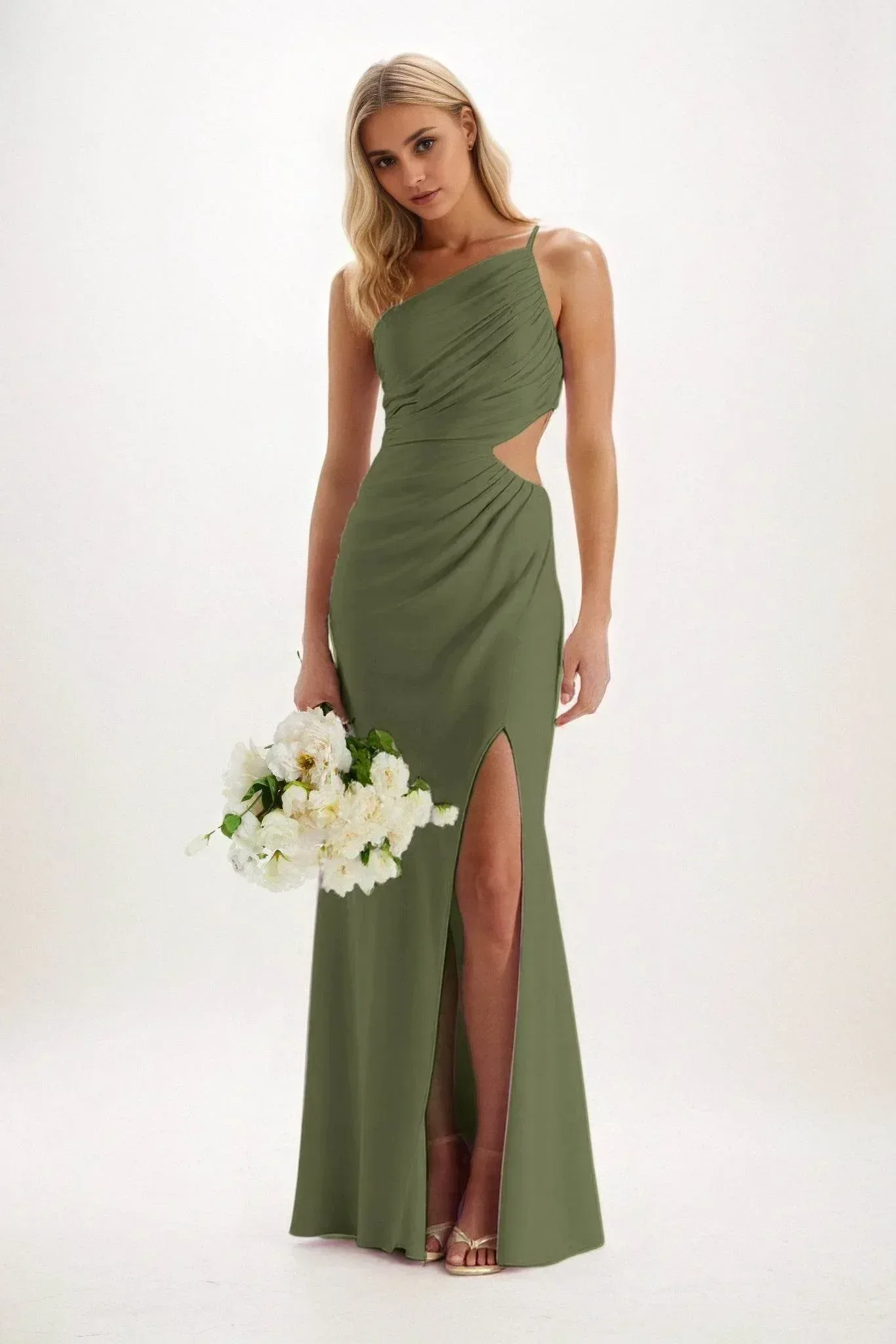 Sheath-Column Maxi Luxe Satin Bridesmaid Dress CB0842