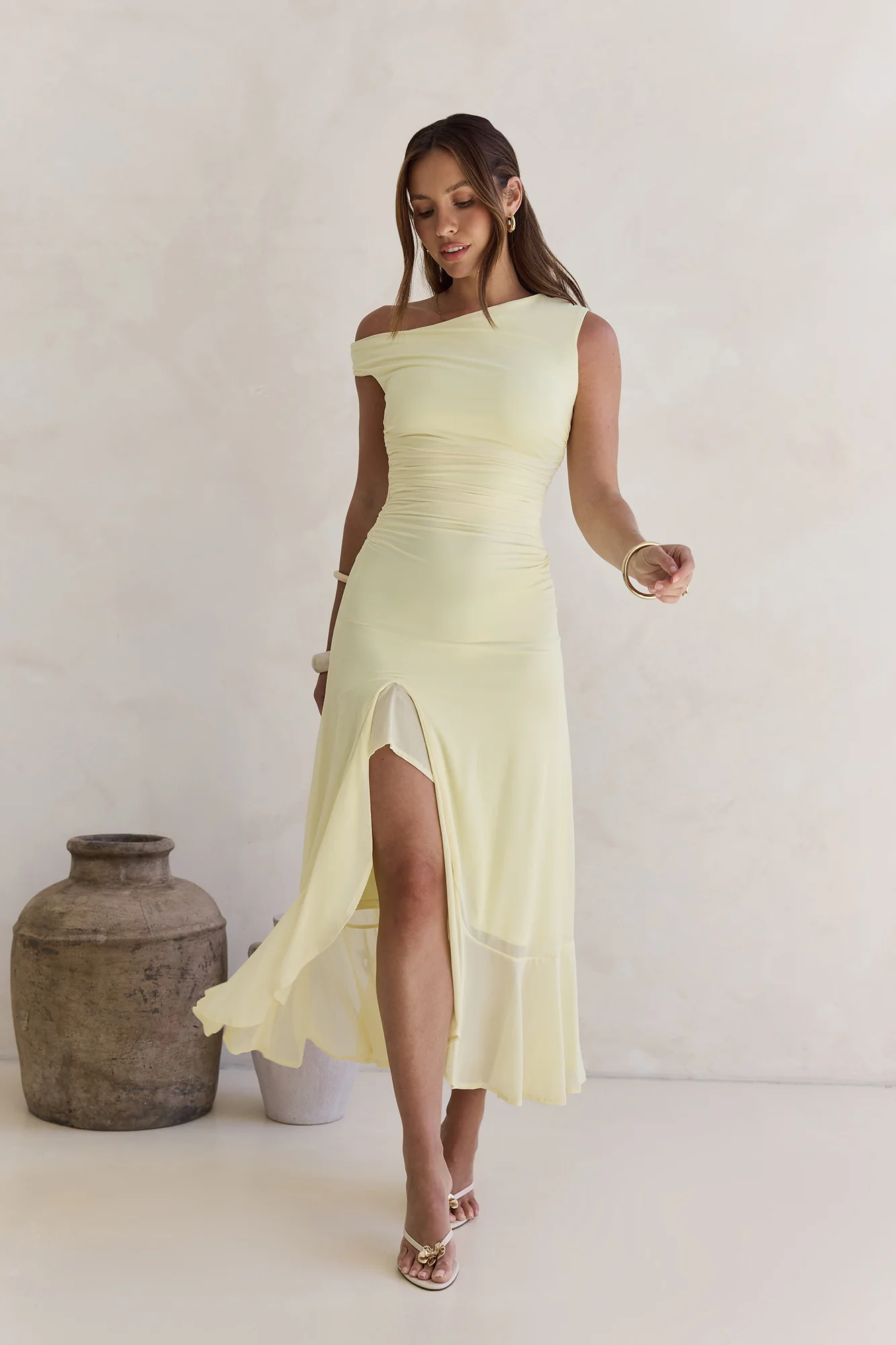 Whispered Secrets Mesh Long Sleeve Maxi Dress Yellow - luluinthesky