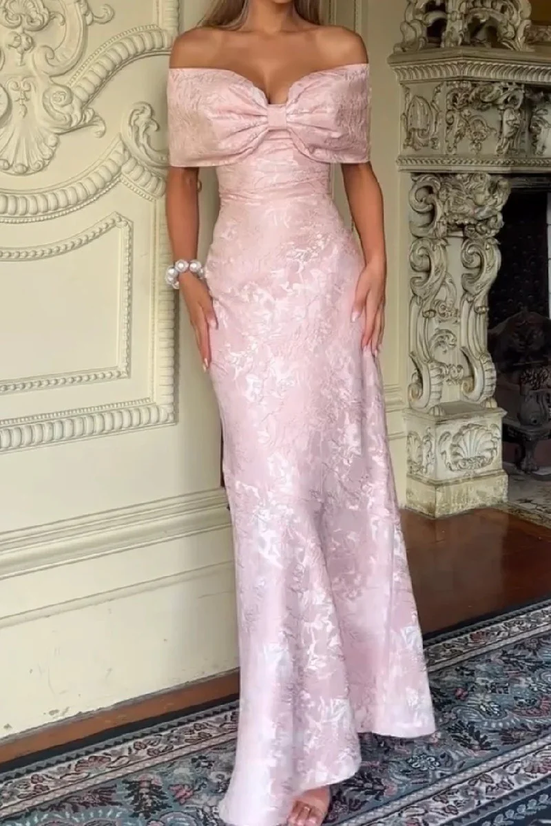 Sheath-Column Ankle Length Jacquard Satin  Wedding Guest Dress 1021881310366