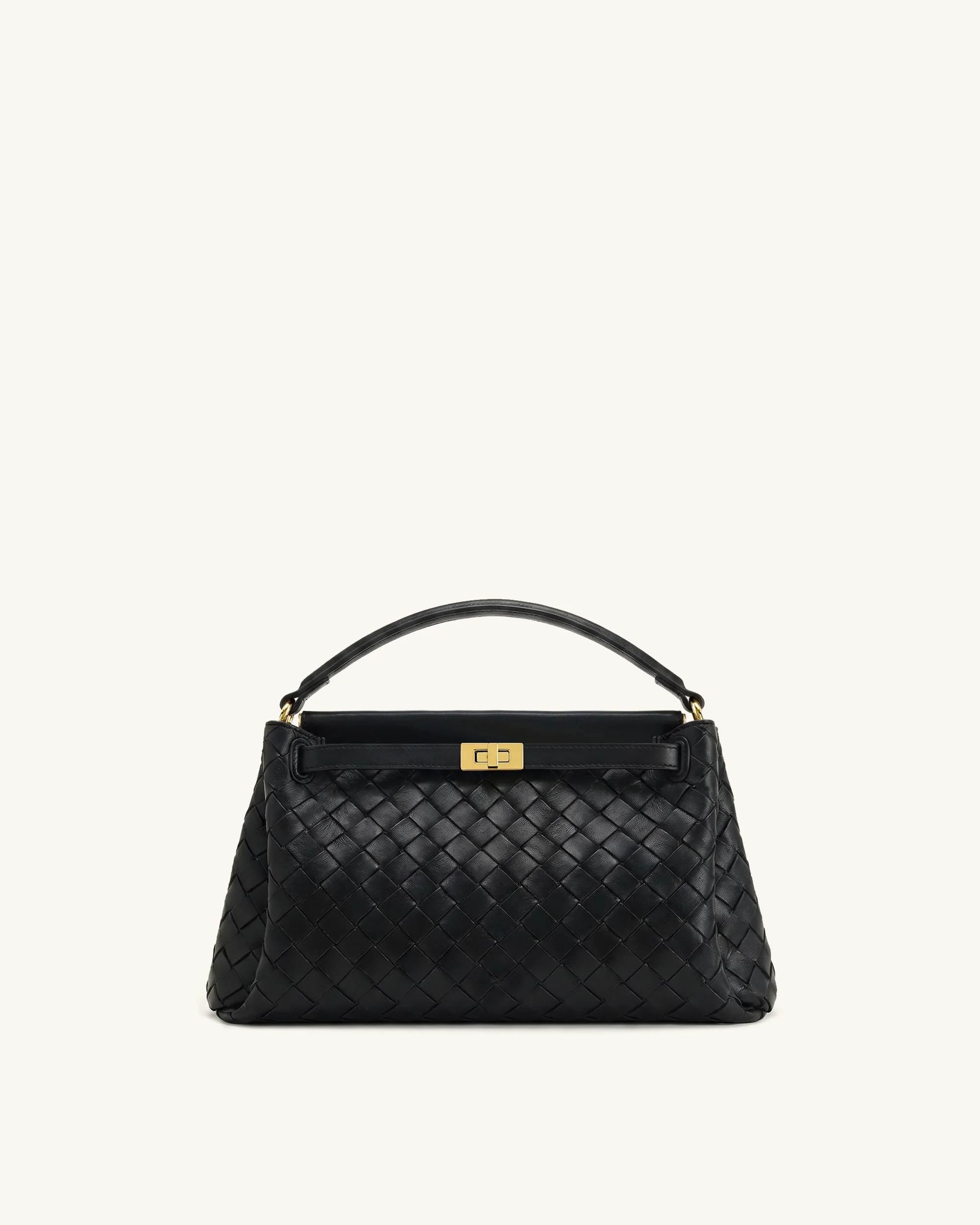 Carmen Woven Top Handle Bag - Charcoal Black