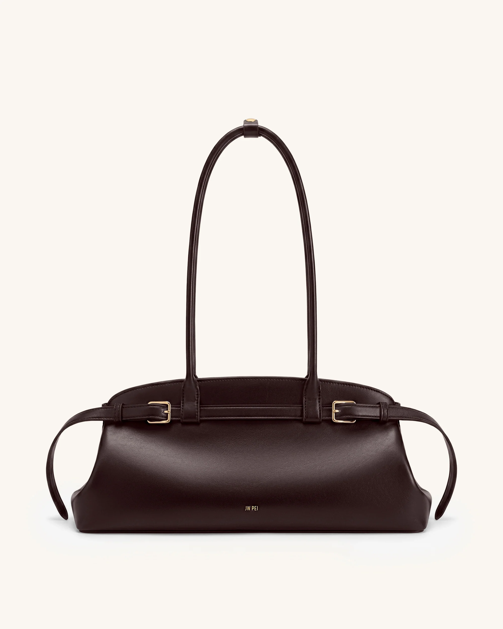 Arden Belt Detail East-West Shoulder Bag - Dark Brown