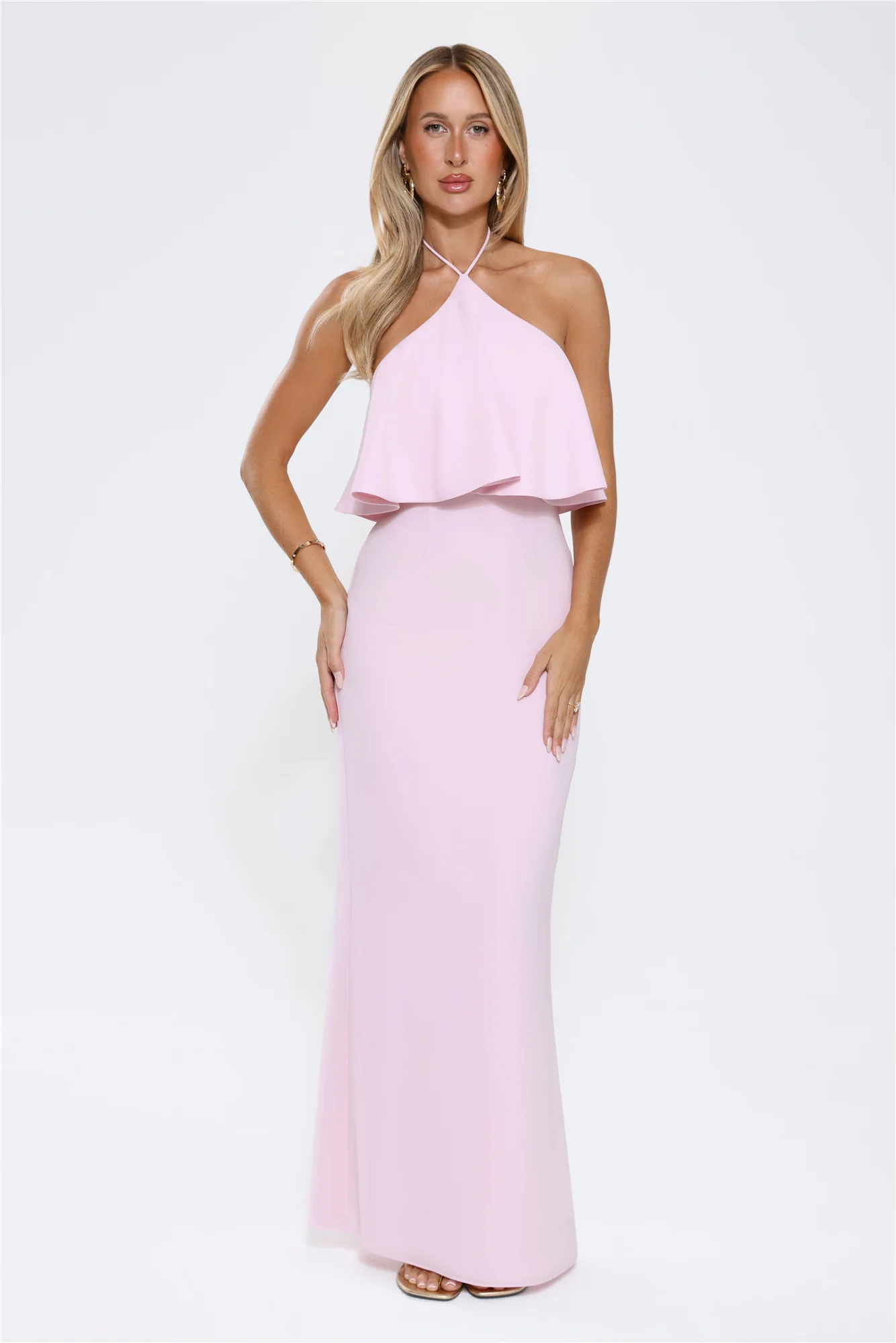 Silken Radiance Halter Maxi Dress Pink