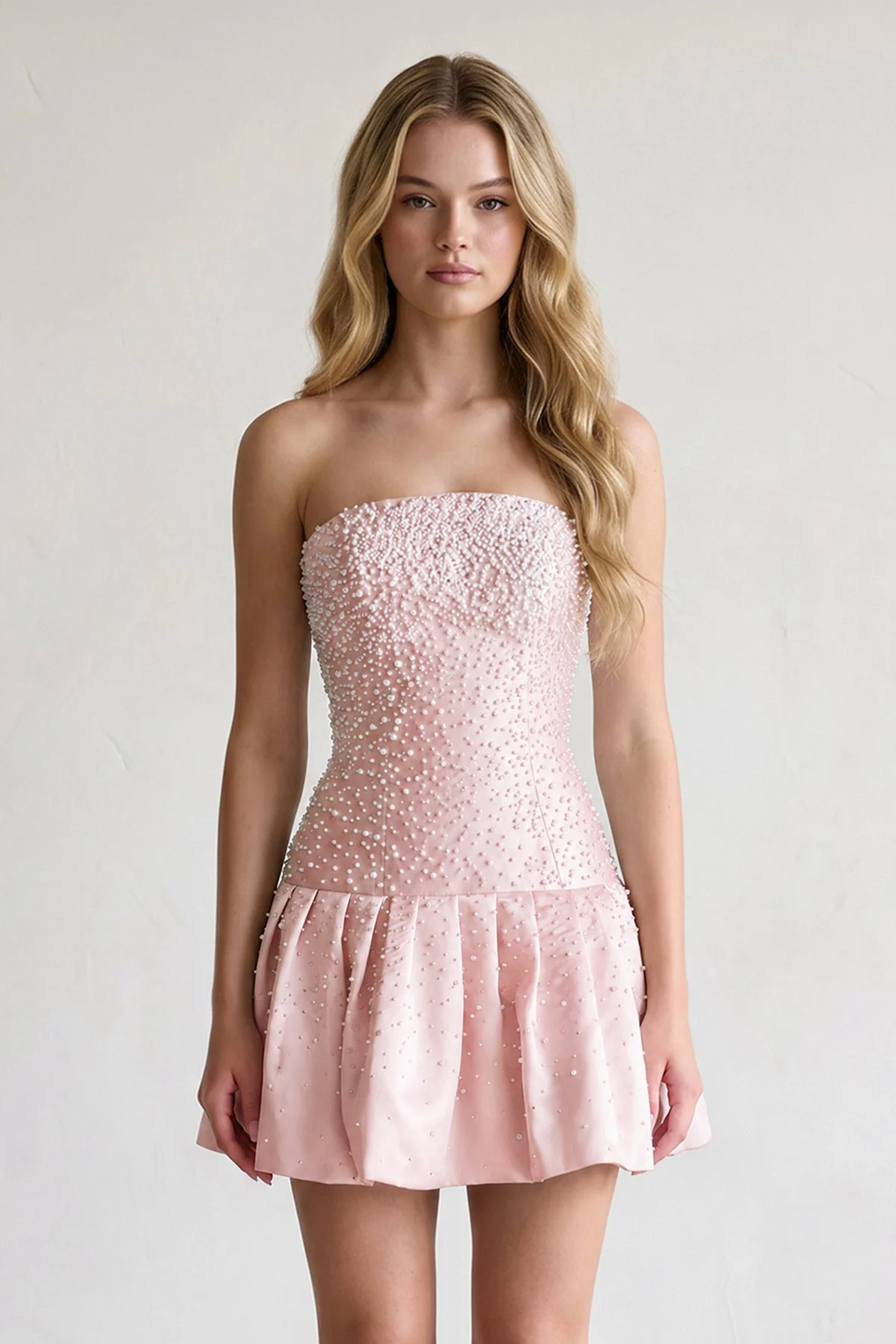 Aqua Pearl A-Line Strapless Satin Homecoming Dress With Lace-up Back