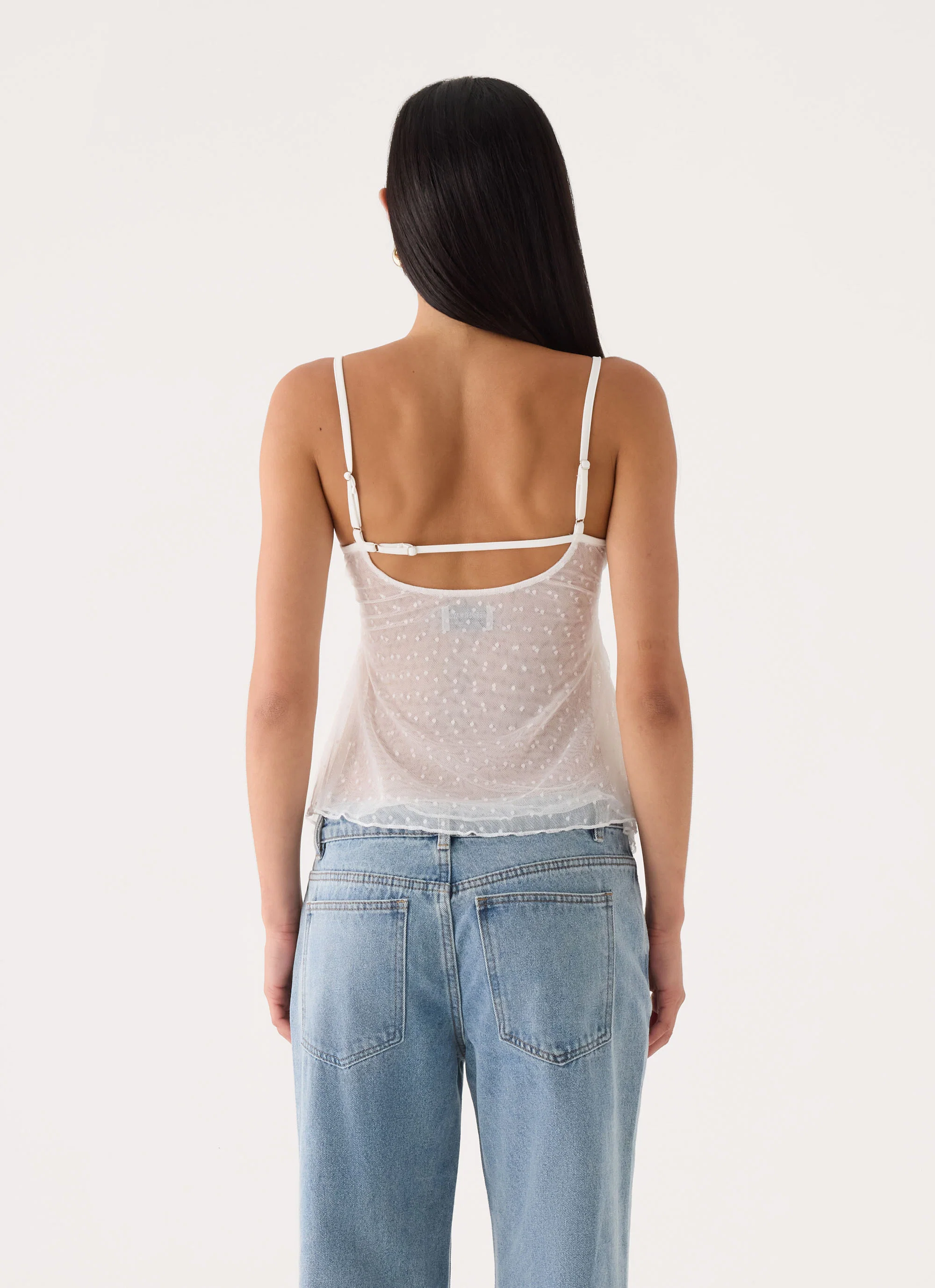 Elsie Mesh Polka Dot Top - White
