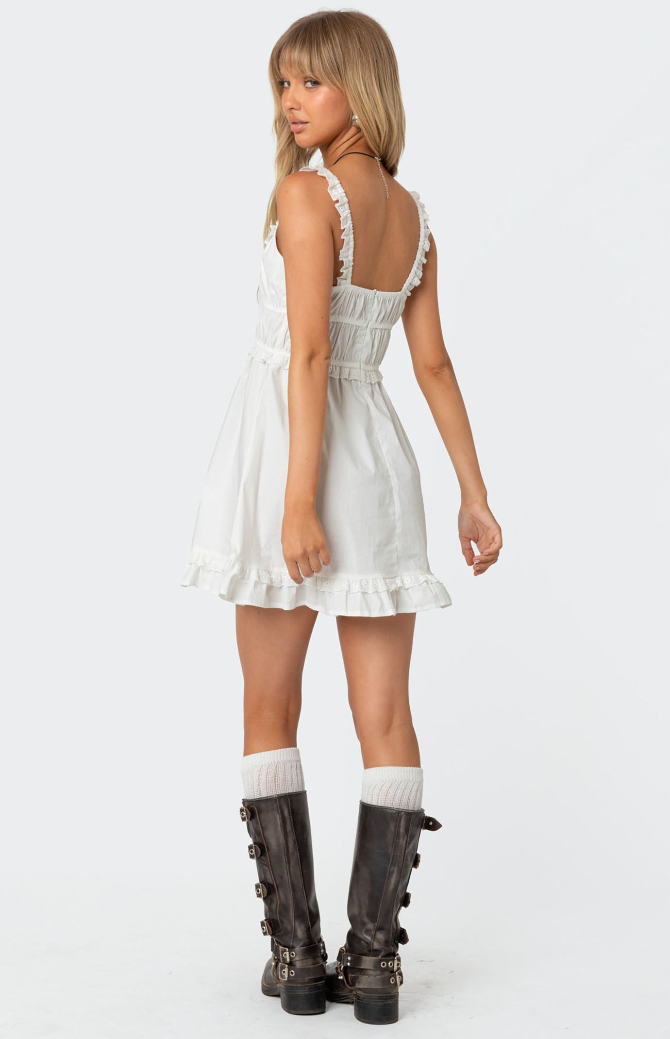Edikted Eyelet Frill Mini Dress