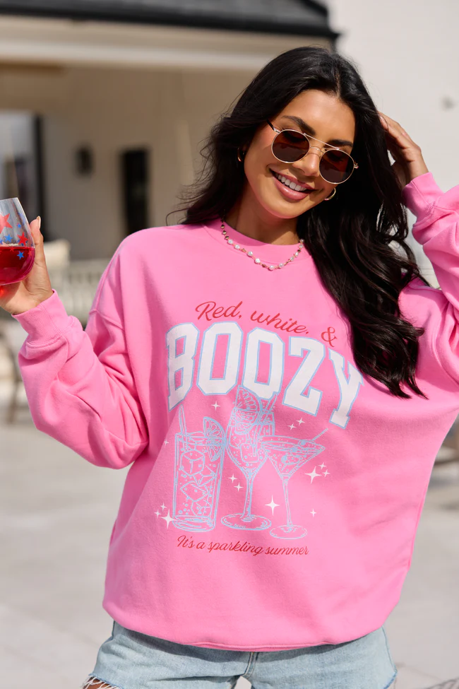 Red, White, & Boozy Pink Graphic Sweatshirt