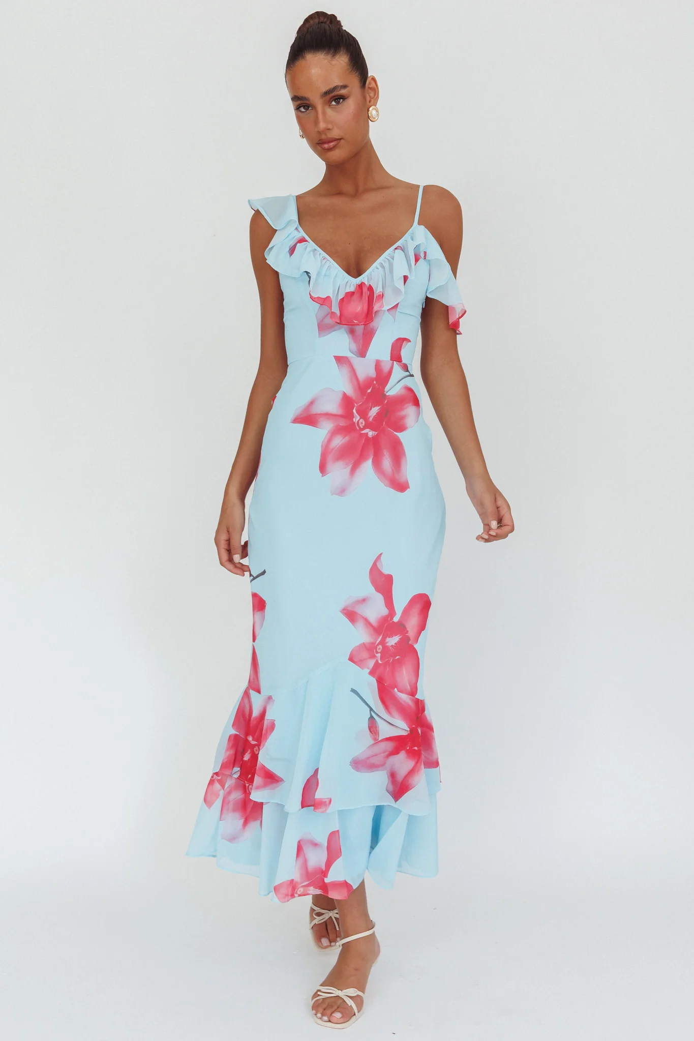 Sun Lover Ruffle Trim Maxi Dress Lily Blue