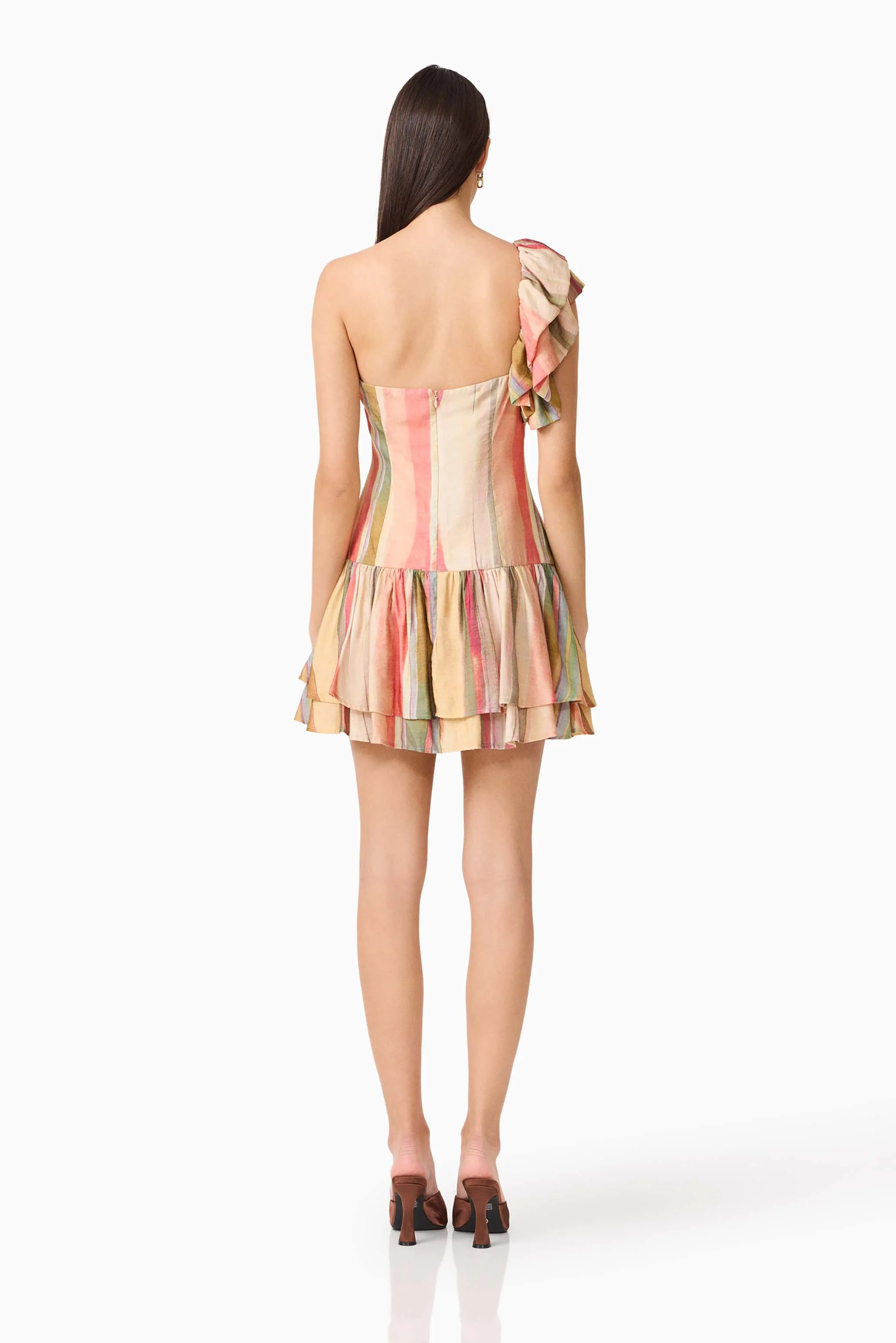 CURAAE Zala Ruffle Mini Dress in Striped Multi
