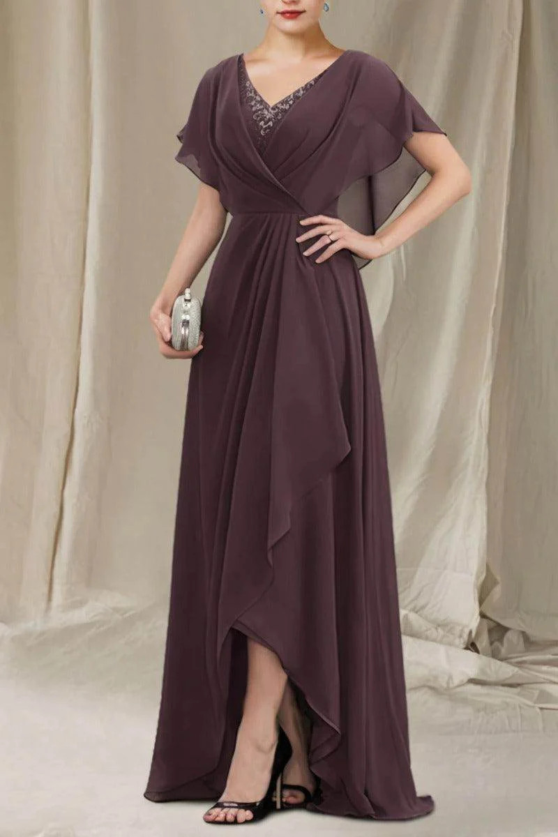 A-Line Sweep-Brush Train Chiffon Mother Dress CM0080