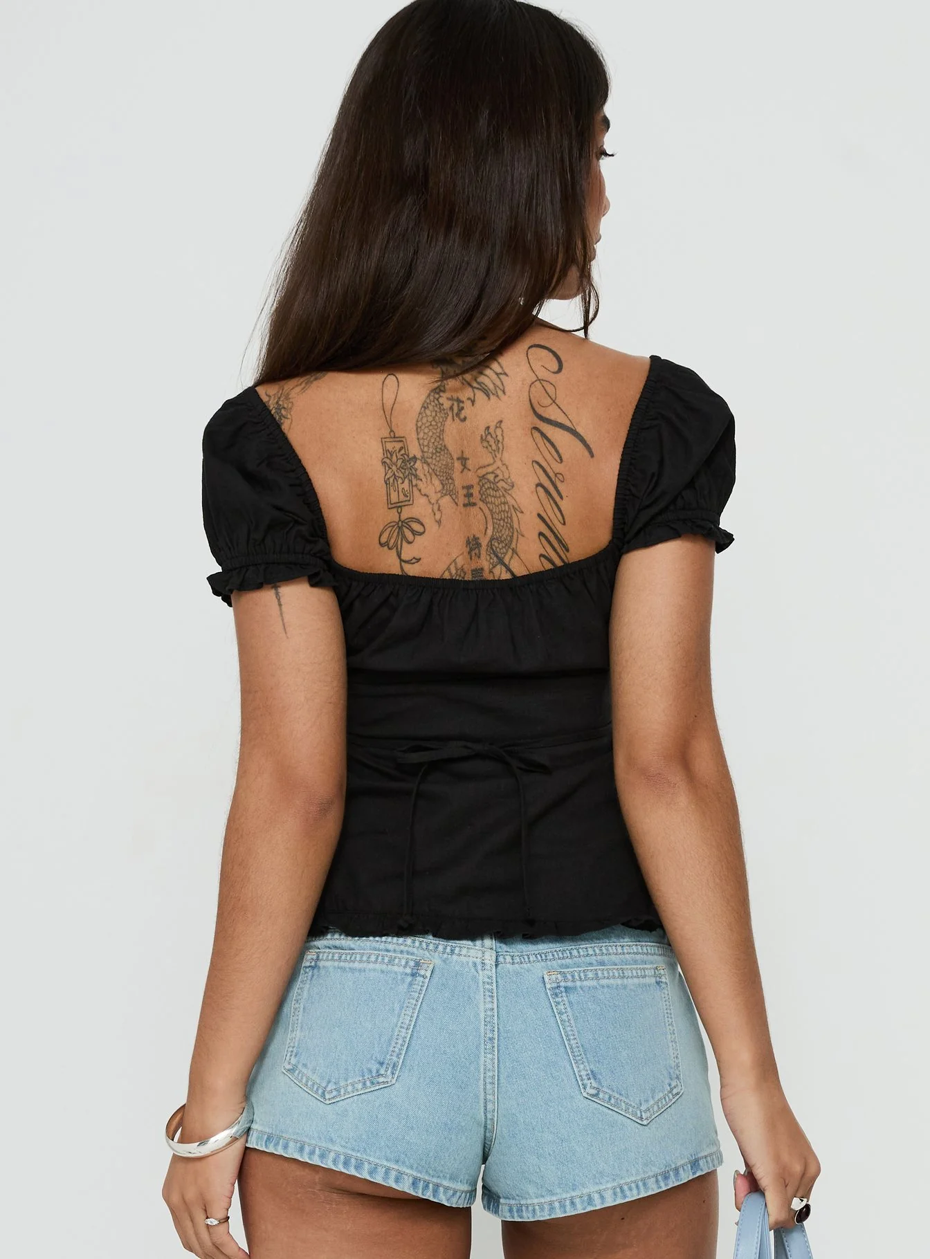 Fabiella Puff Sleeve Blouse Top Black