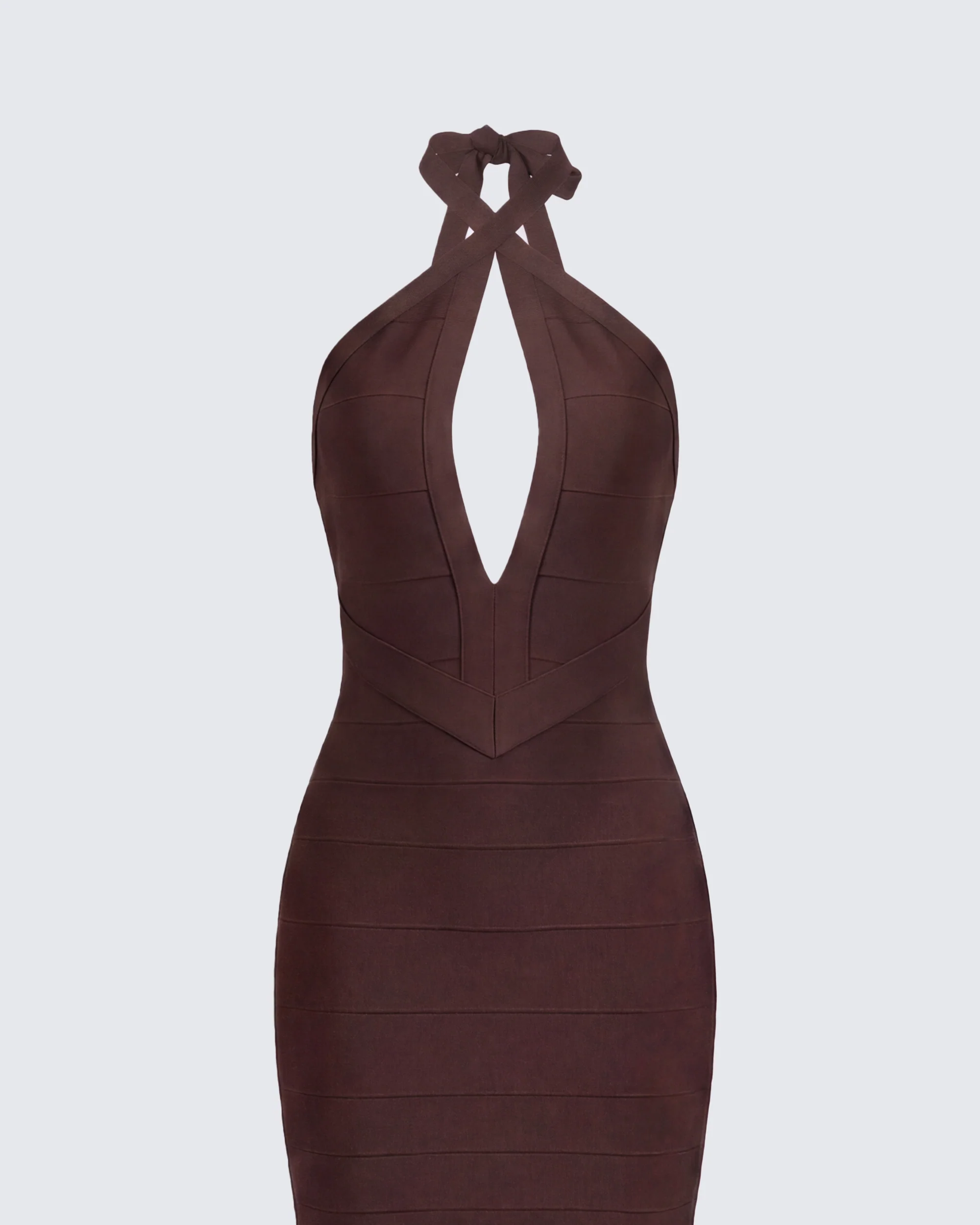 Cleo Brown Halter Strap Bandage Jersey Pencil Dress