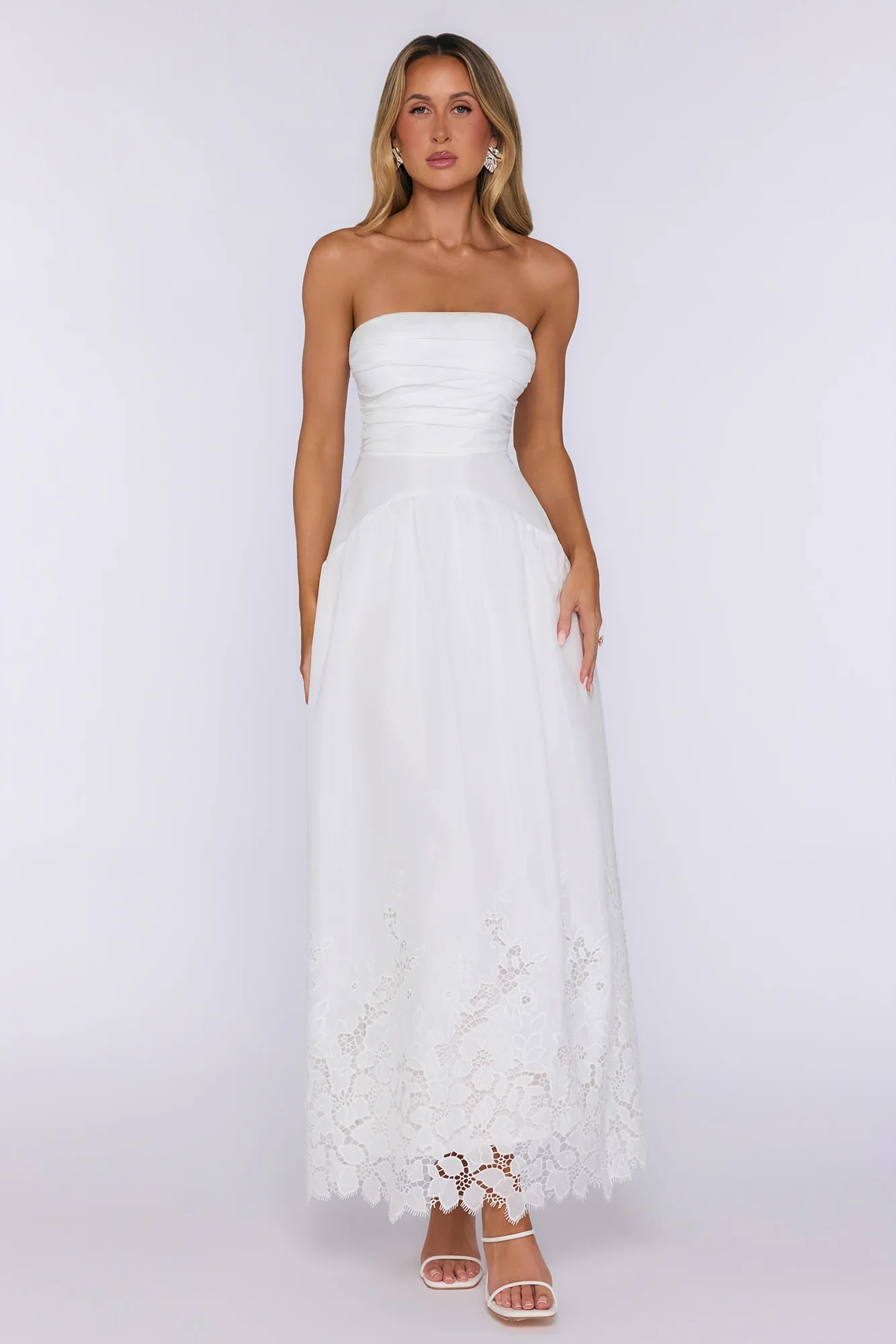 Entrance Moment Strapless Maxi Dress White