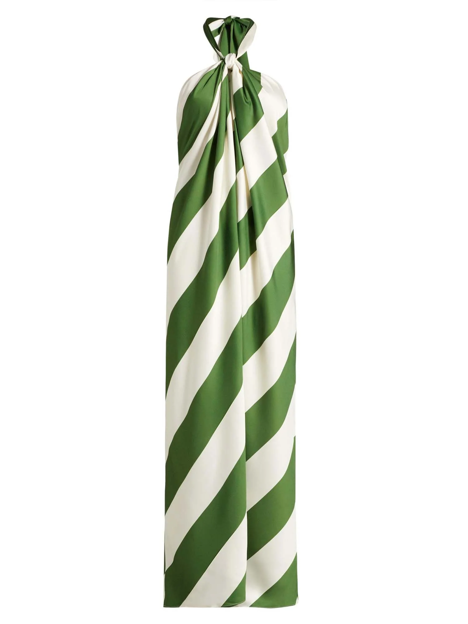 Green Diagonal Stripe Halter Maxi Dress