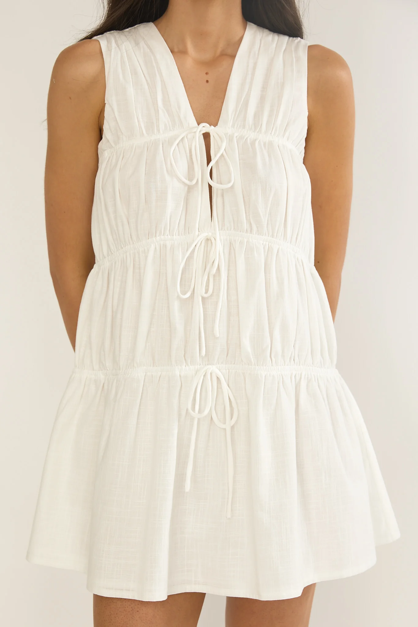 Antibes Tie Front Mini Dress White - luluinthesky