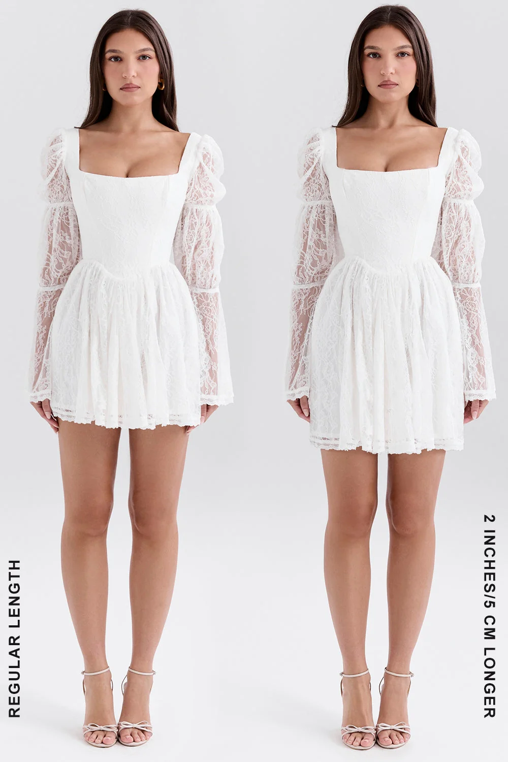 white lace puff sleeve mini dress