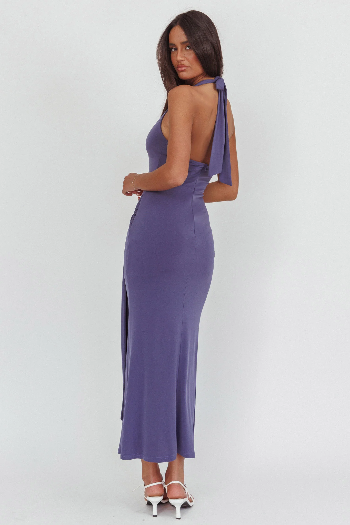 Matchmakers Sash Waist Halter Maxi Dress Taupe